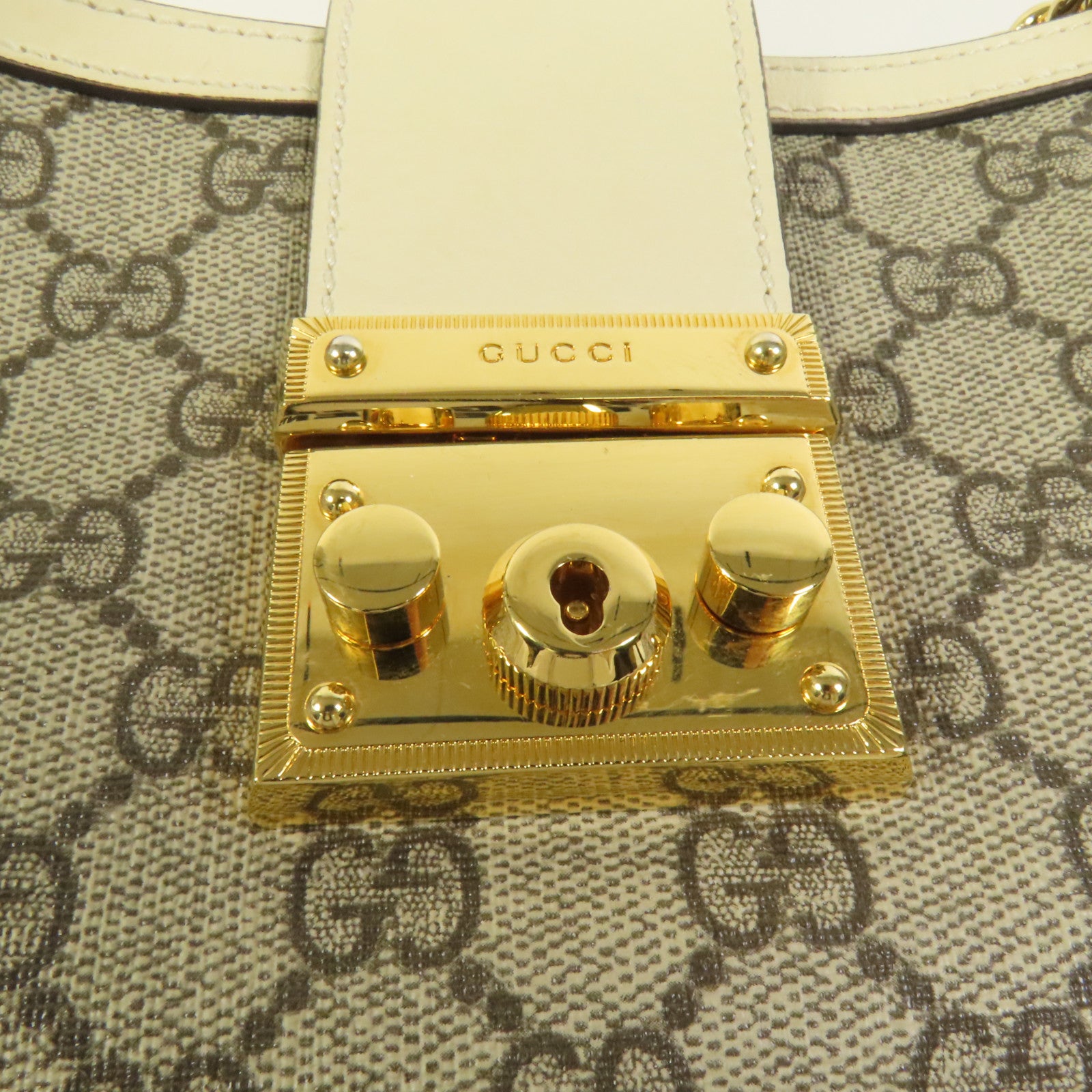 GUCCI 塗層帆布Padlock GG金扣肩背袋