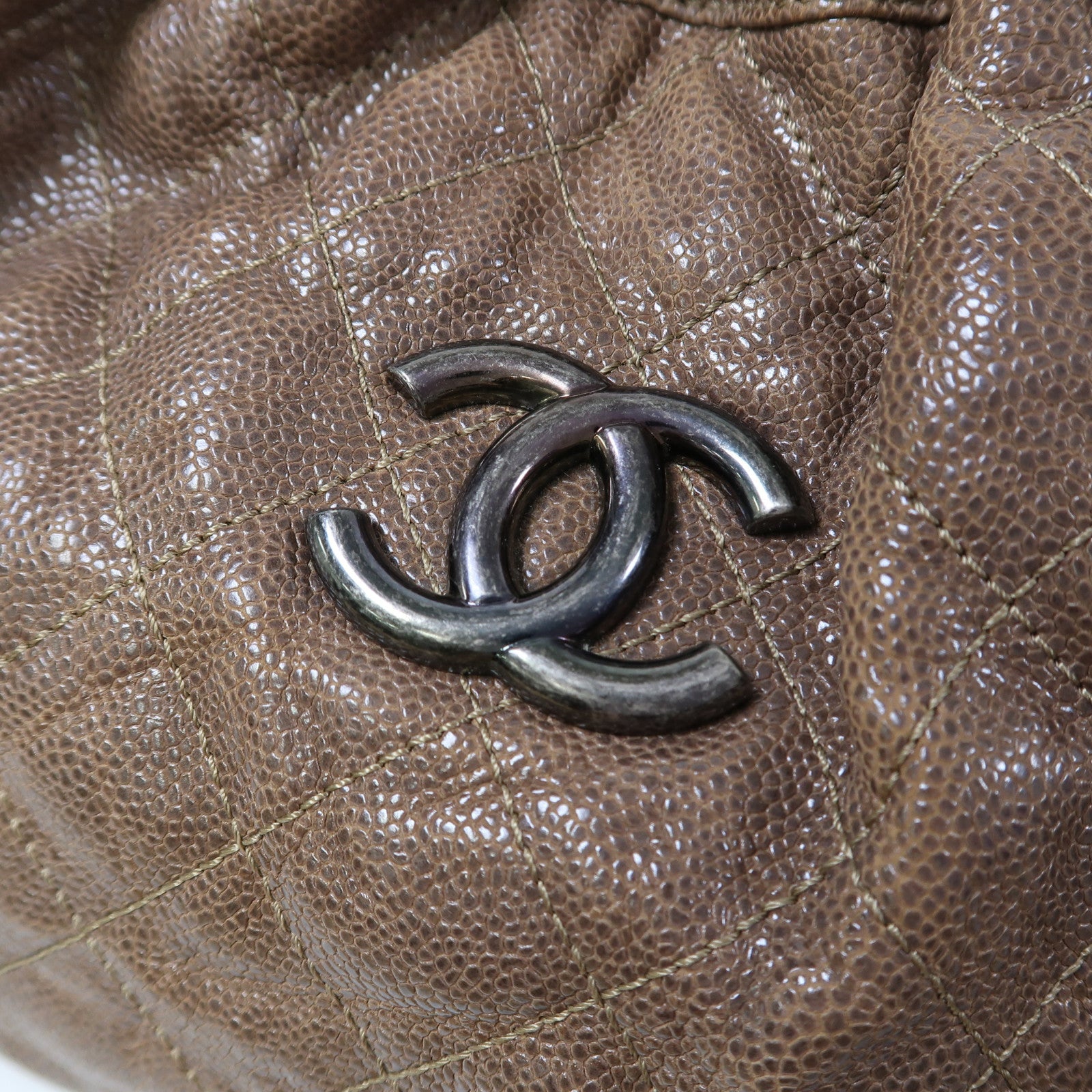 CHANEL 菱格牛皮皮革Shoulder Bag銀扣鏈帶肩背袋啡色