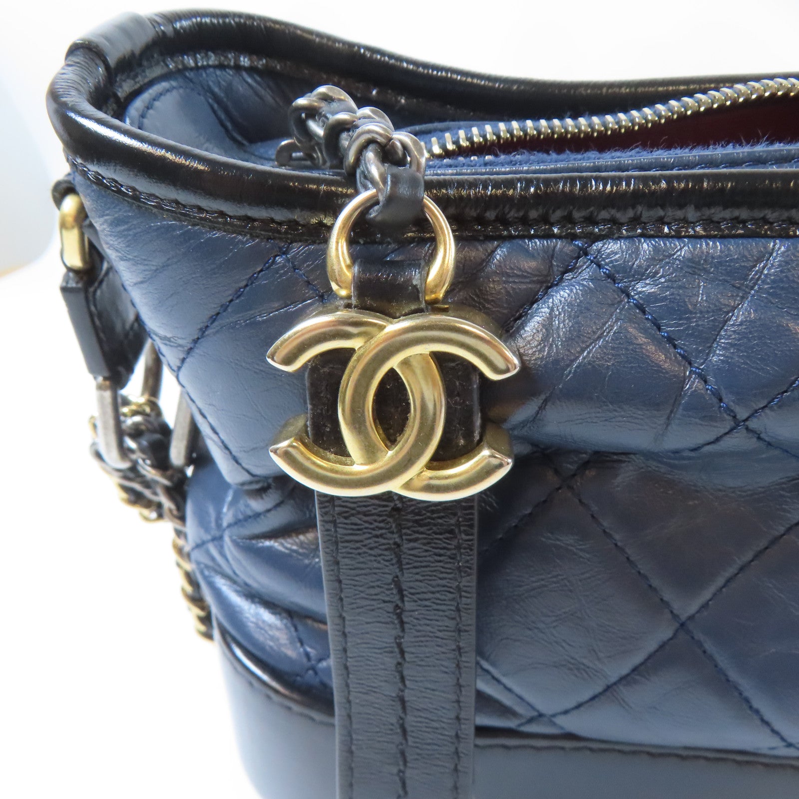CHANEL 【激減優惠】菱格牛皮皮革Gabrielle Chain Shoulder Bag鏈帶肩背袋黑色/深藍色
