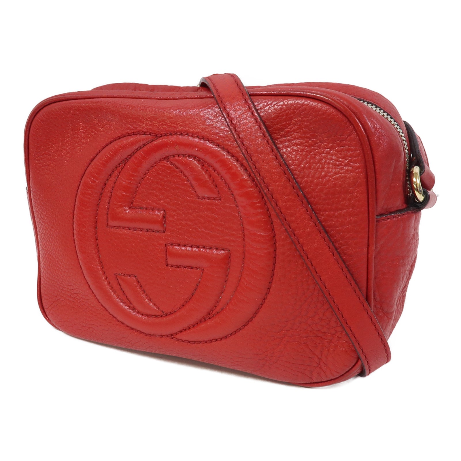 GUCCI 牛皮皮革Soho Disco Shoulder Bag金扣肩背袋紅色