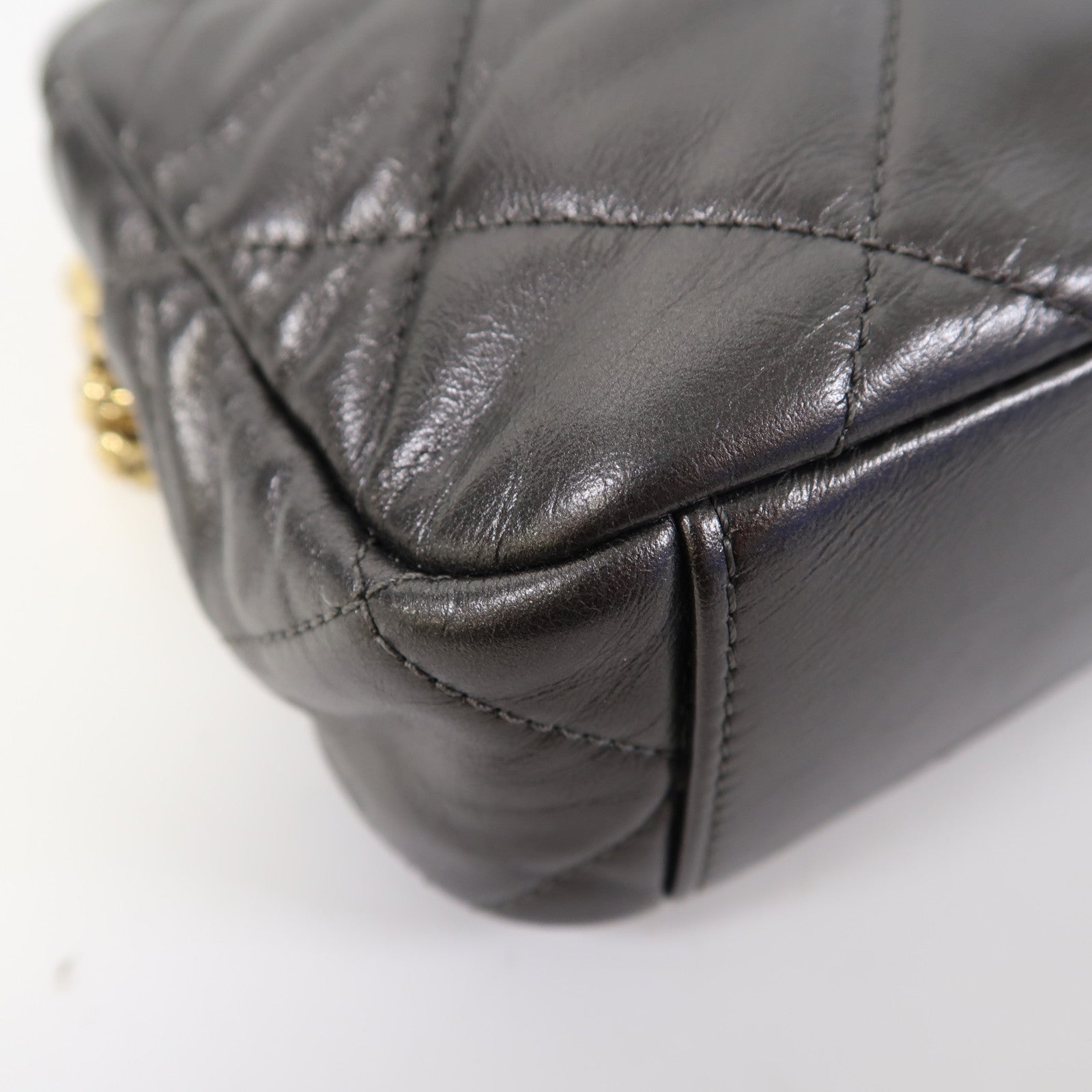 CHANEL 菱格皮革Chain Shoulder金扣鏈帶肩背袋灰色