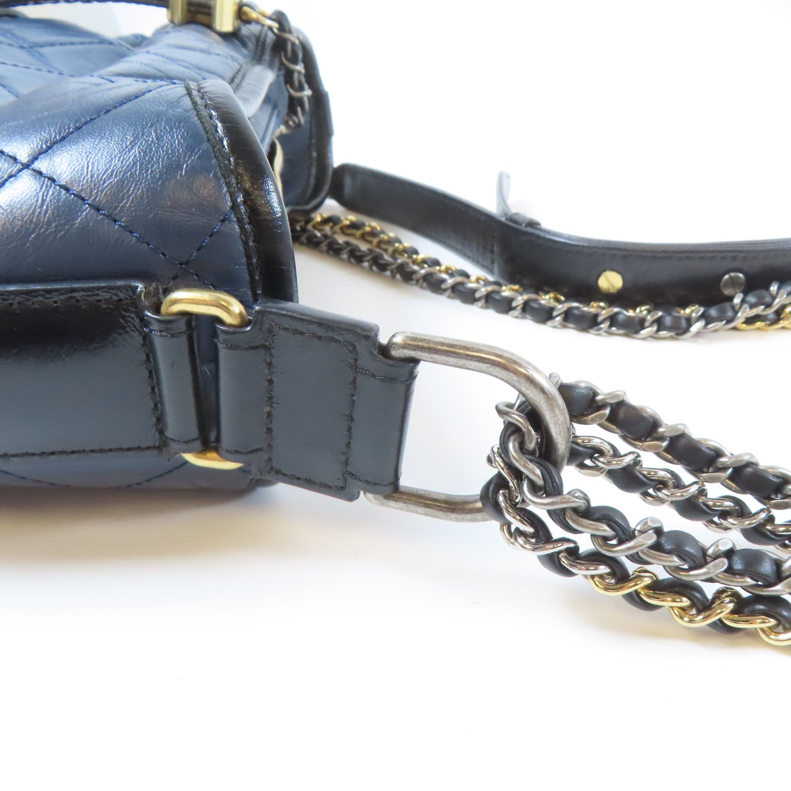 CHANEL 【激減優惠】菱格牛皮皮革Gabrielle Chain Shoulder Bag鏈帶肩背袋黑色/深藍色
