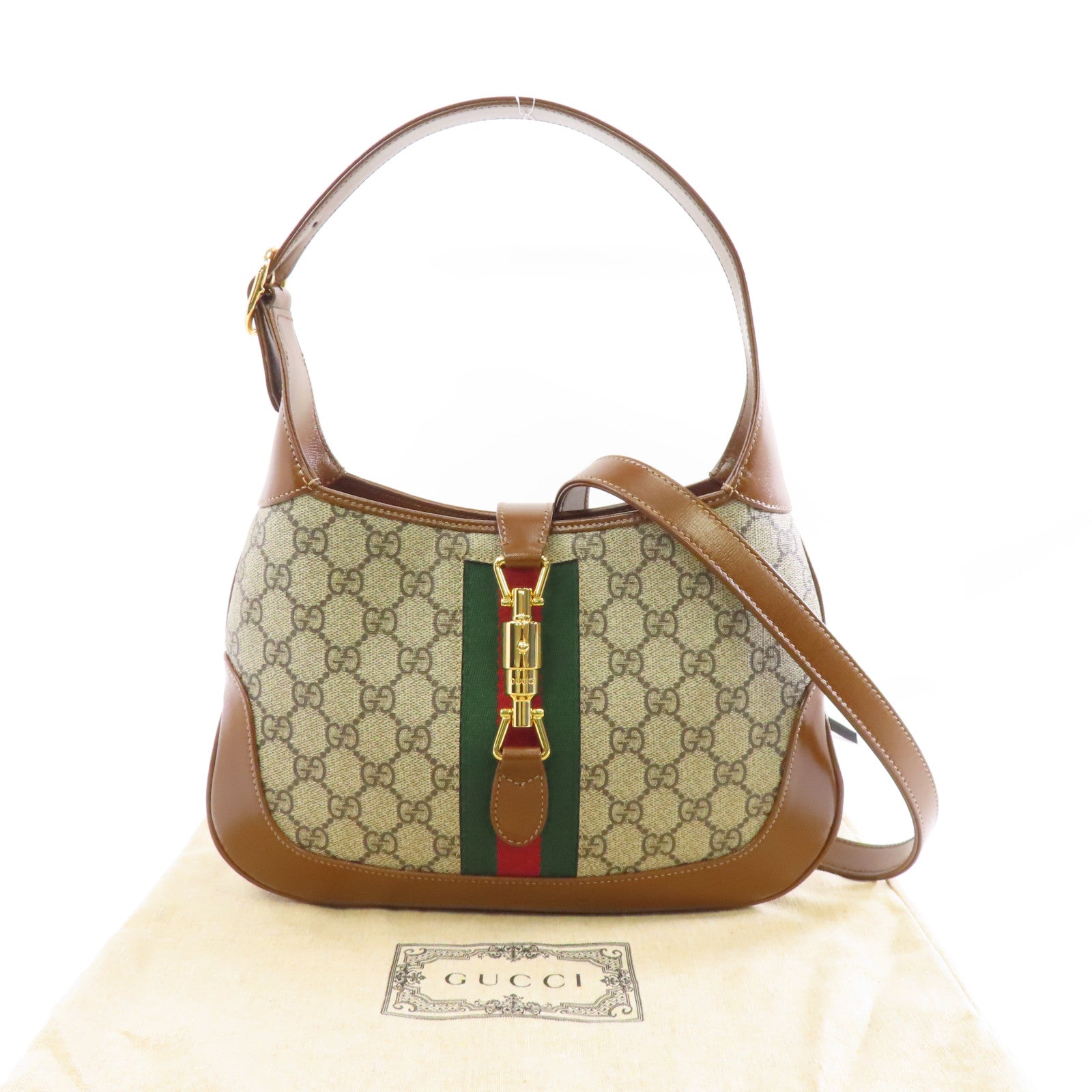 GUCCI 塗層帆布/皮革2 Way Shoulder金扣肩背兩用袋啡色