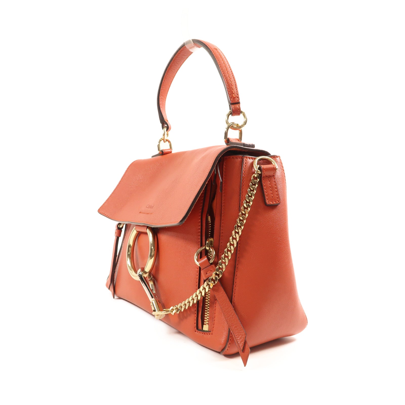 Chloe GHW 2 Way Shoulder Bag Handbag Calfskin Leather Red