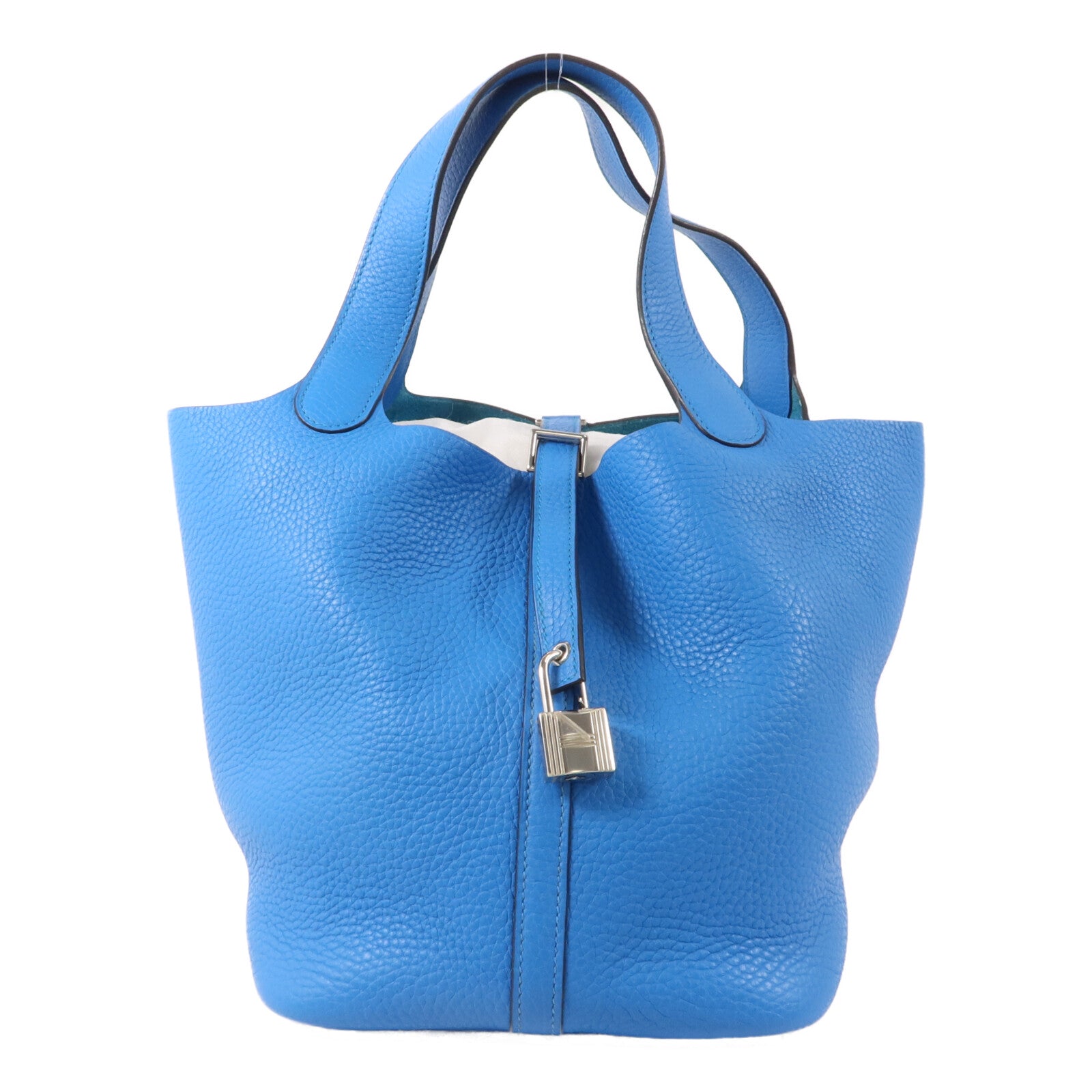 HERMES Clemence皮革Picotin MM扣手挽袋Bleu Zanzibar