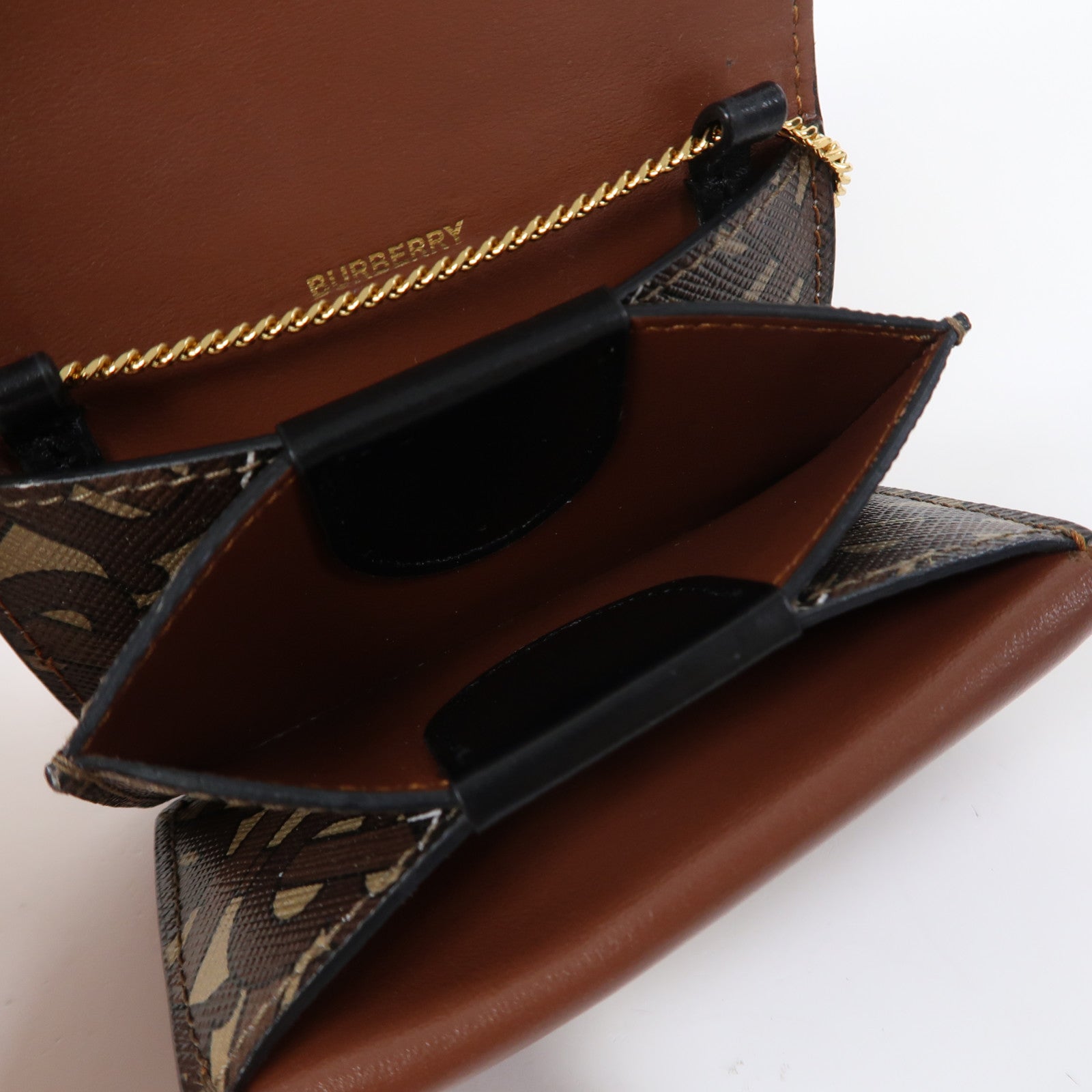 BURBERRY 塗層帆布Chain Card Case金扣鏈帶卡包啡色