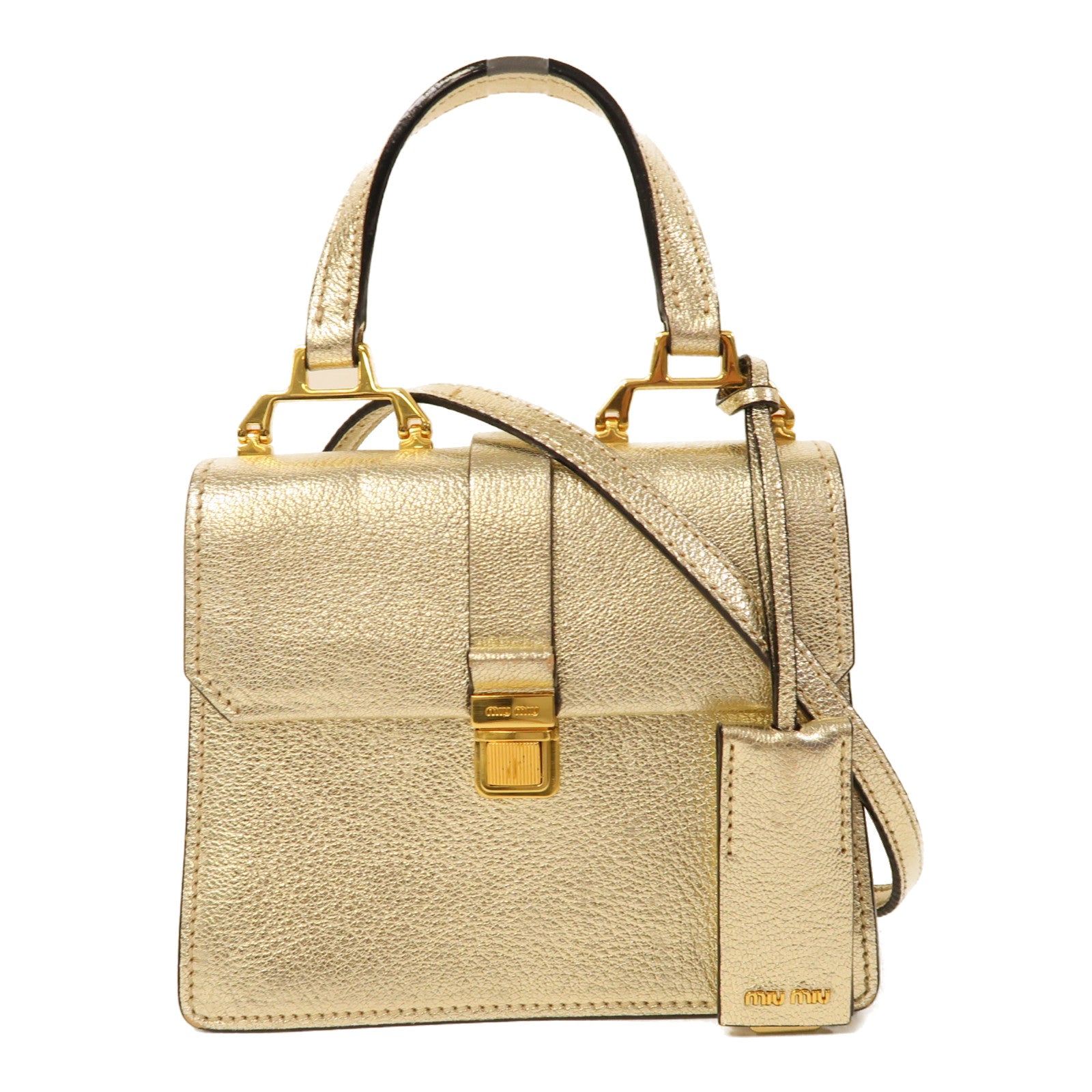 Miu Miu 【激減優惠】牛皮皮革Shoulder Bag金扣手挽肩背兩用袋金色