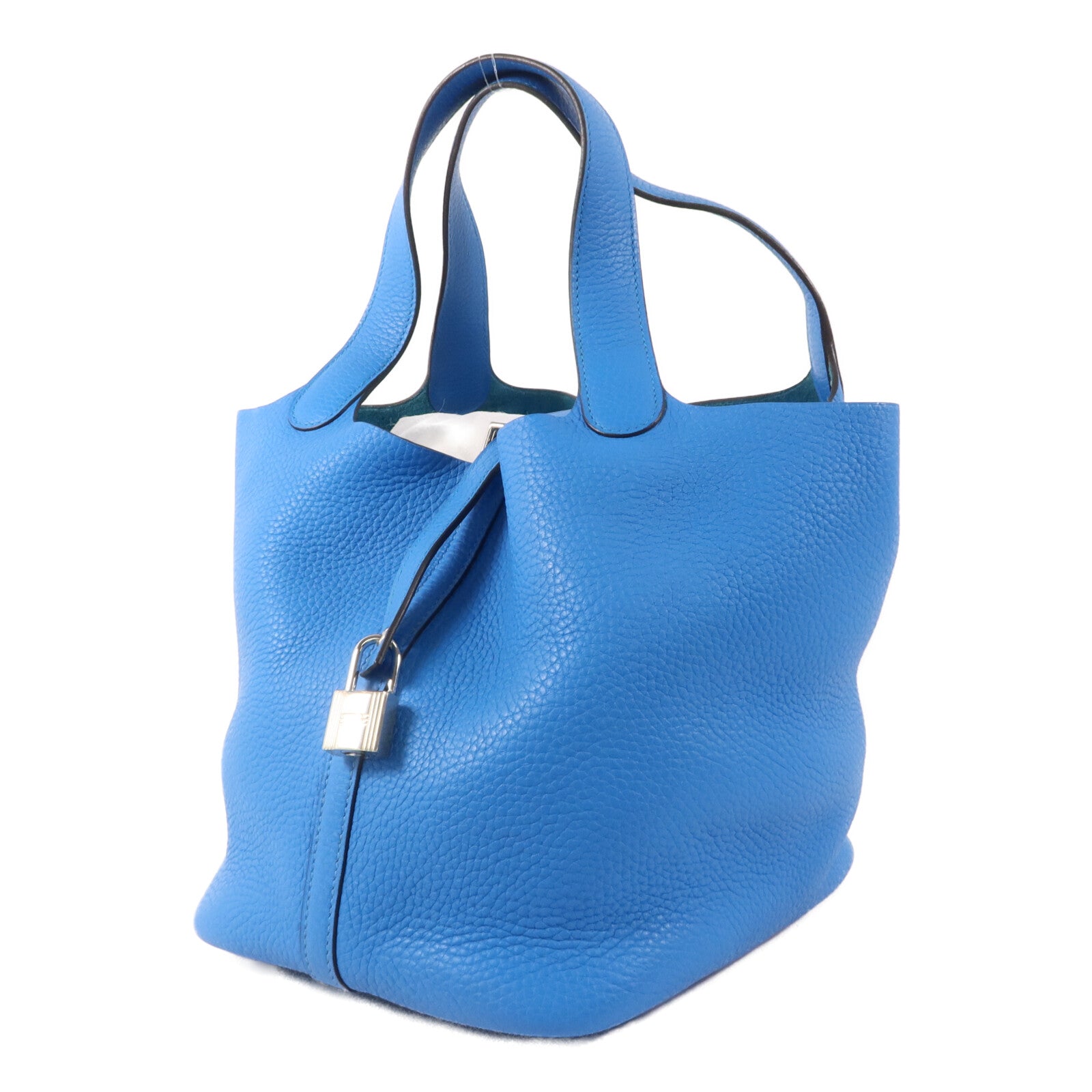 HERMES Clemence皮革Picotin MM扣手挽袋Bleu Zanzibar
