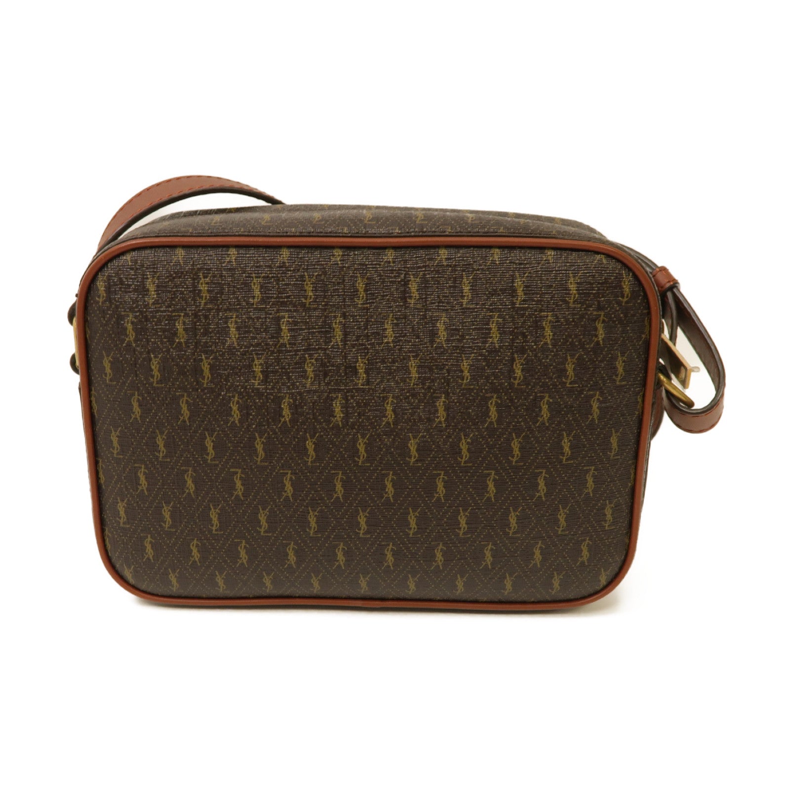 SAINT LAURENT 【清倉大減價】塗層帆布Shoulder Bag金扣肩背袋啡色