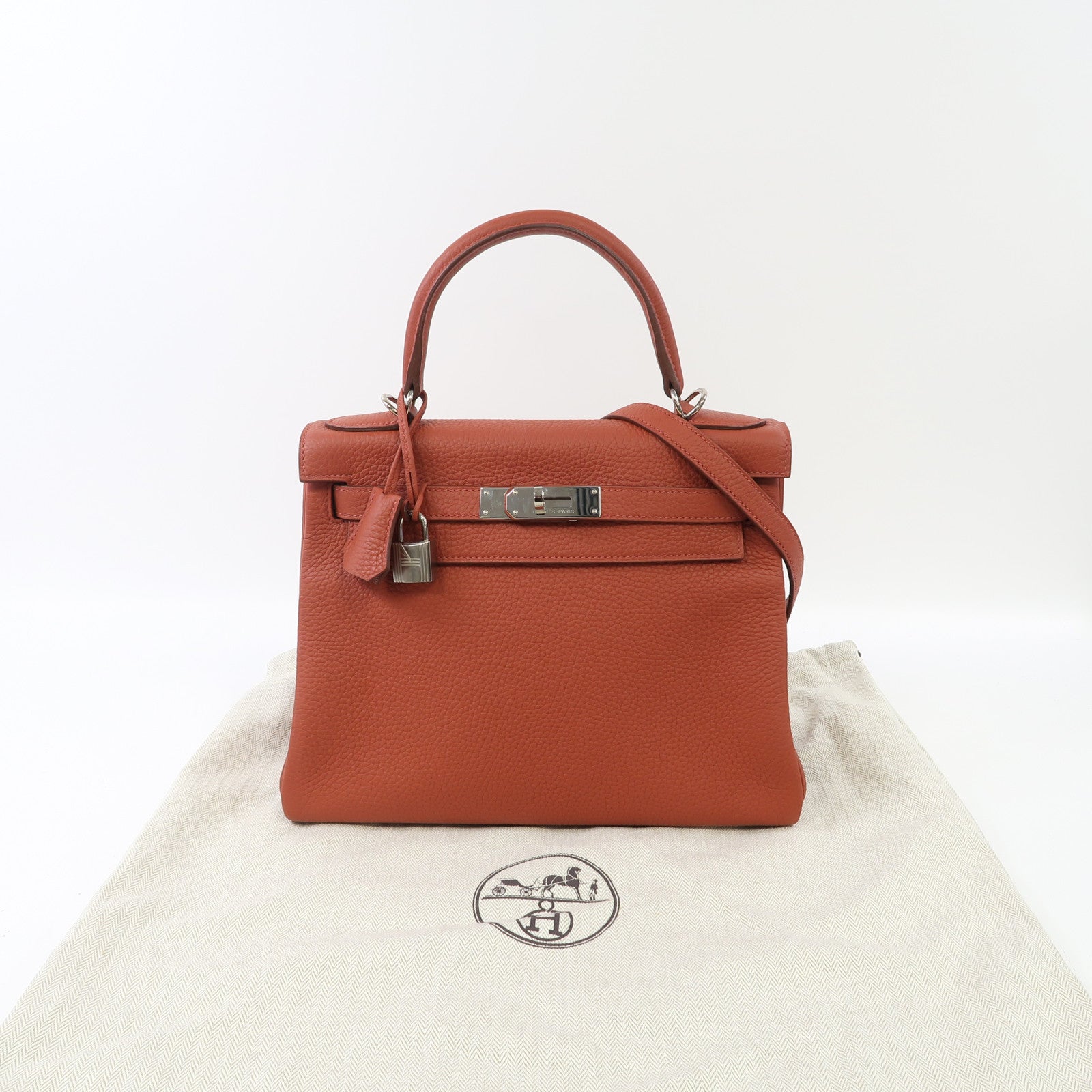 HERMES 【激減優惠】Clemence皮革Kelly 28銀扣手挽肩背兩用袋紅色