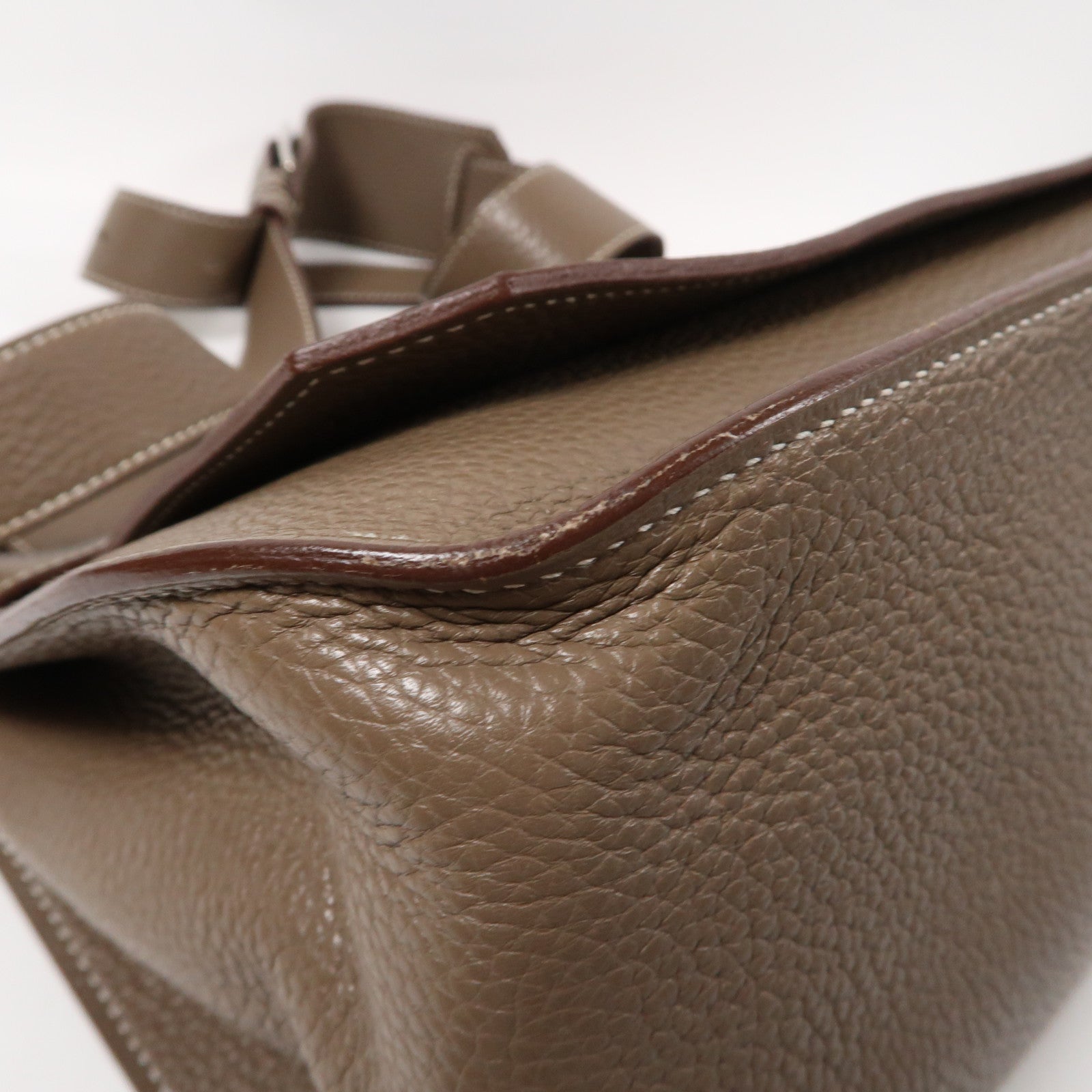 HERMES Clemence皮革Jypsiere 34銀扣肩背袋Etoupe大象灰色