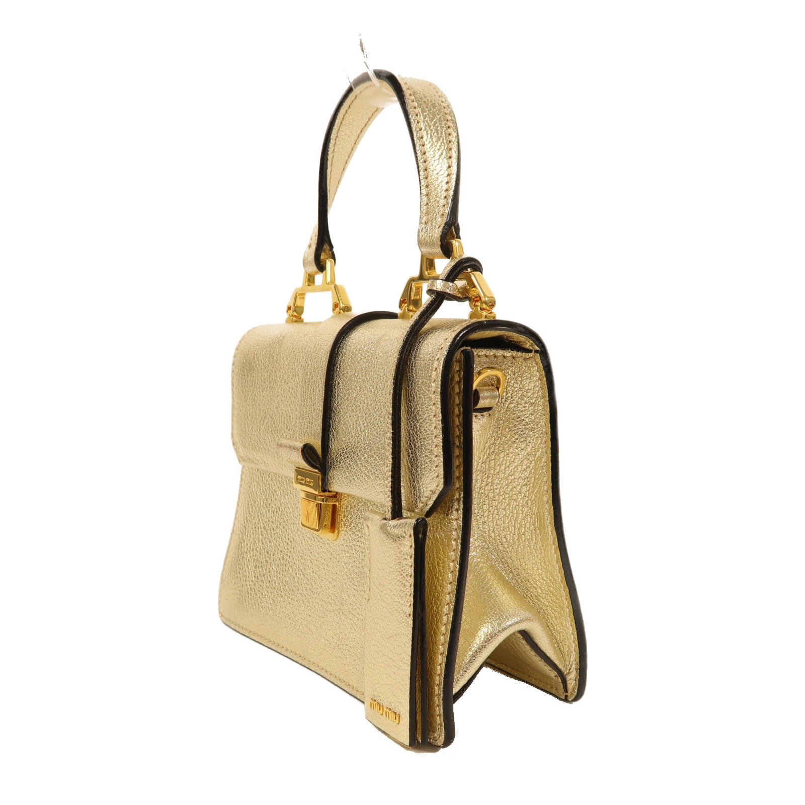 Miu Miu 【激減優惠】牛皮皮革Shoulder Bag金扣手挽肩背兩用袋金色