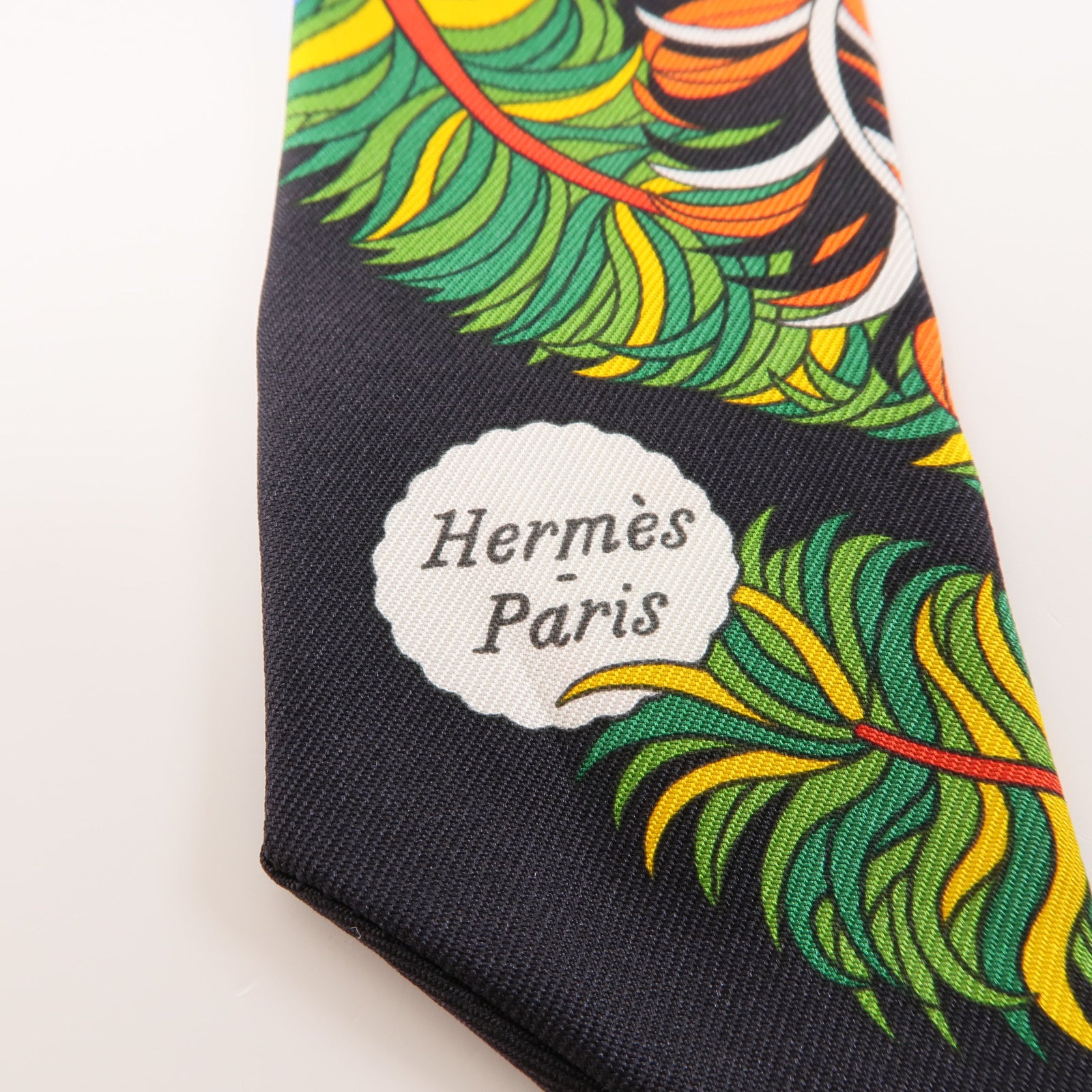 HERMES 絲質Twilly絲巾藍色/黑色/橙色