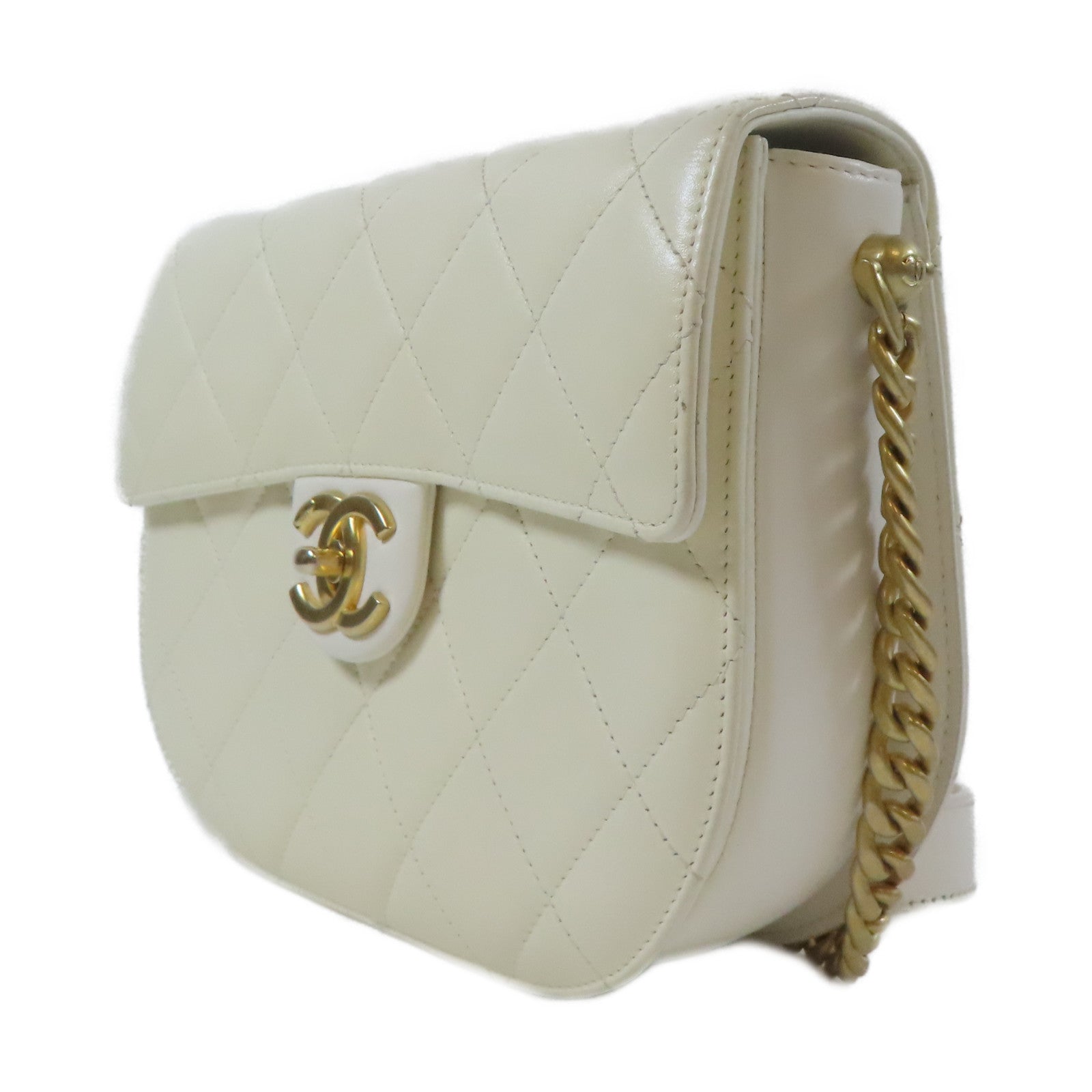 CHANEL 【激減優惠】菱格牛皮皮革Shoulder Bag金扣鏈帶肩背袋白色