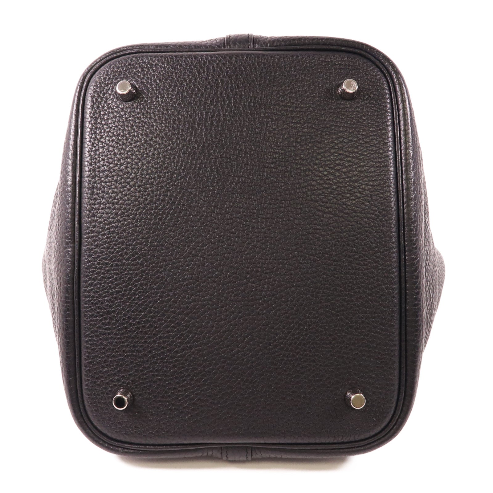 HERMES Clemence皮革Picotin MM銀扣手挽袋Noir