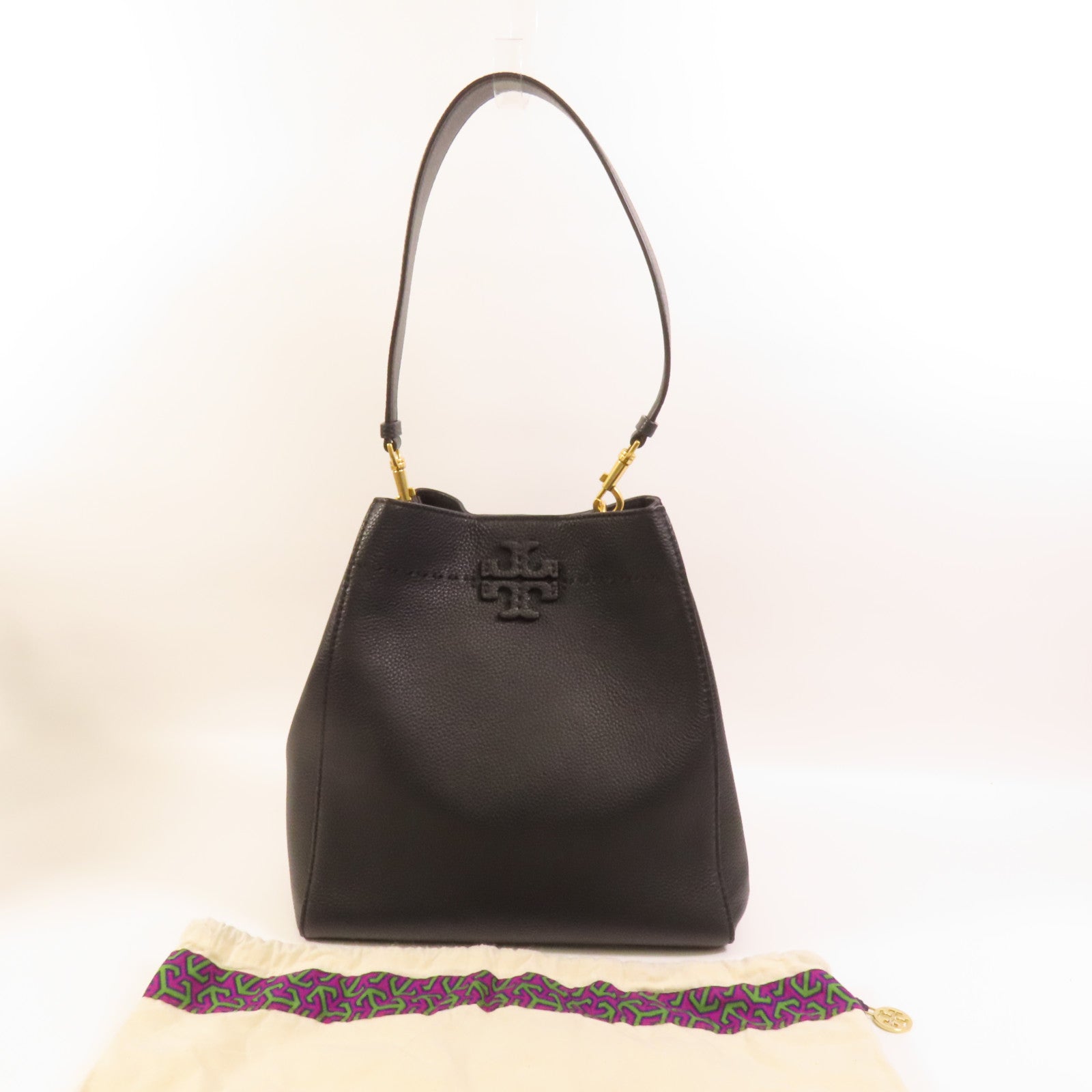 Tory Burch 牛皮皮革Bucket Bag金扣肩背袋