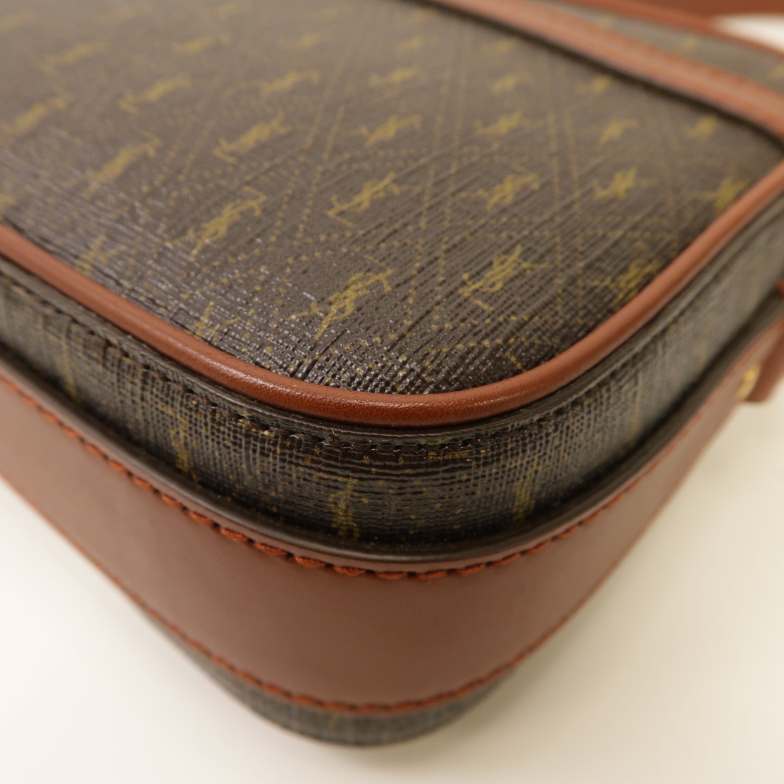 SAINT LAURENT 【清倉大減價】塗層帆布Shoulder Bag金扣肩背袋啡色