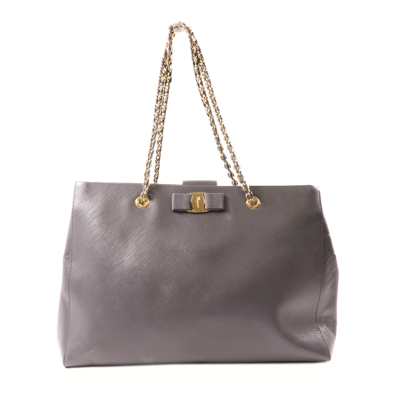 Salvatore Ferragamo 牛皮皮革Shoulder Bag金扣鏈帶肩背袋灰色