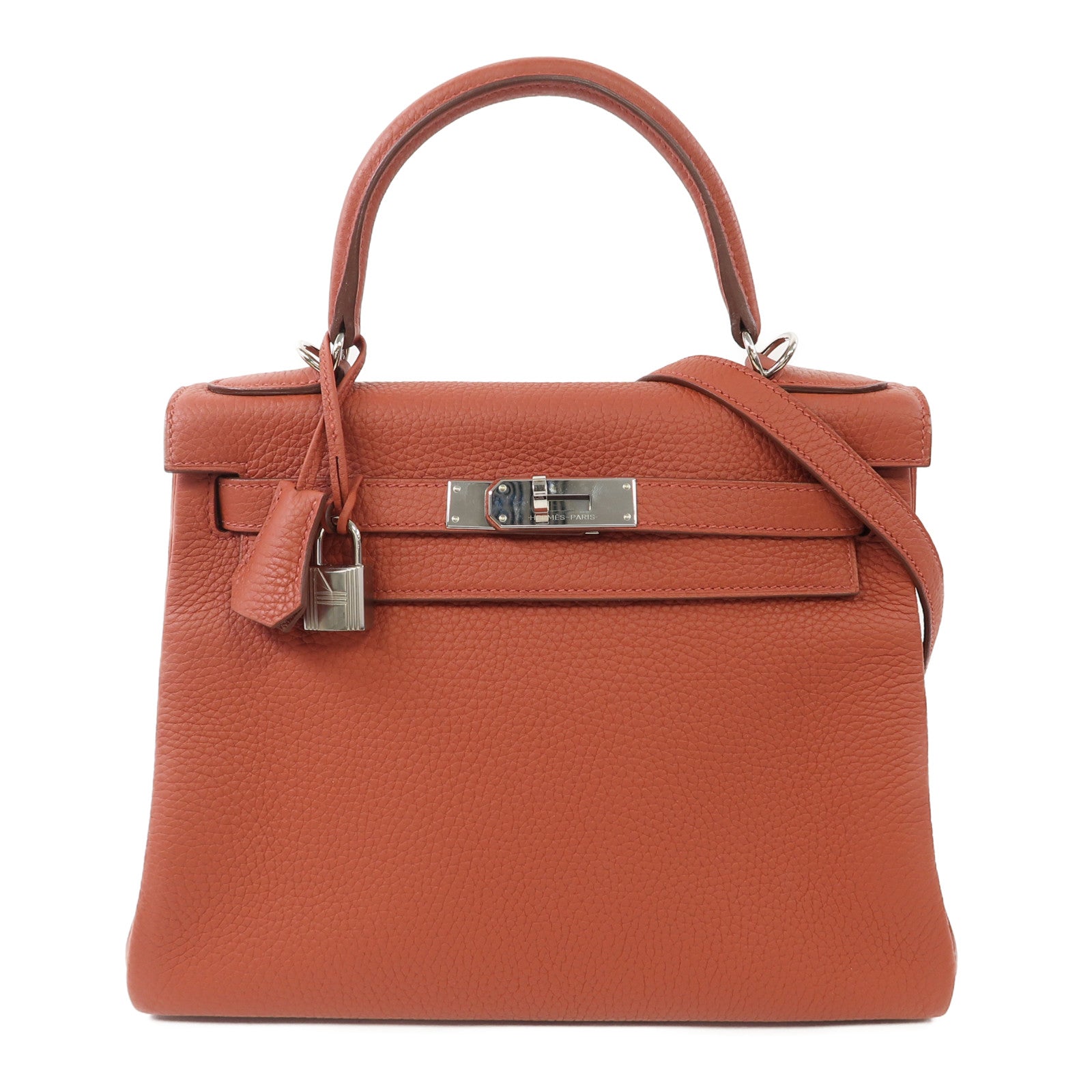 HERMES 【激減優惠】Clemence皮革Kelly 28銀扣手挽肩背兩用袋紅色