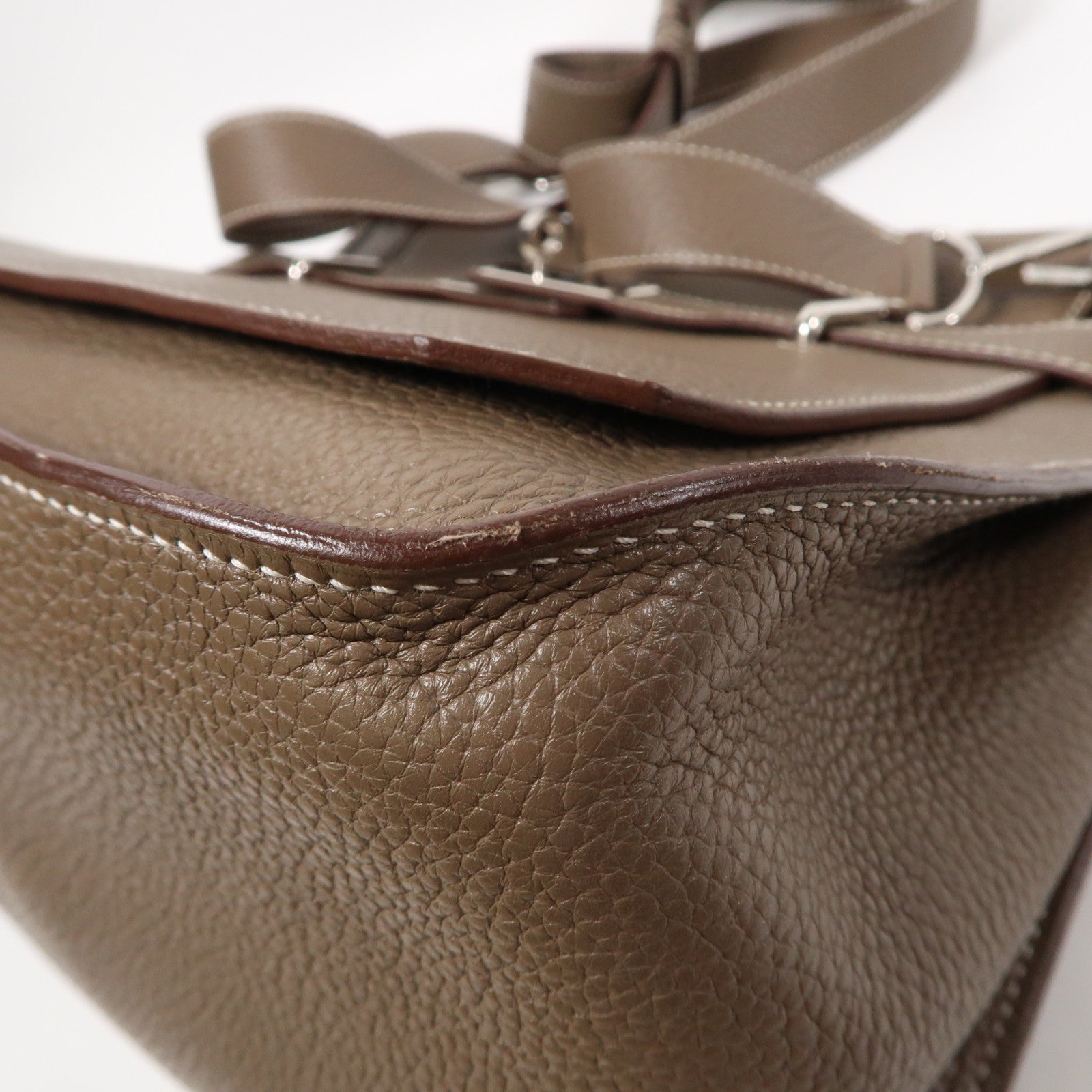 HERMES Clemence皮革Jypsiere 34銀扣肩背袋Etoupe大象灰色