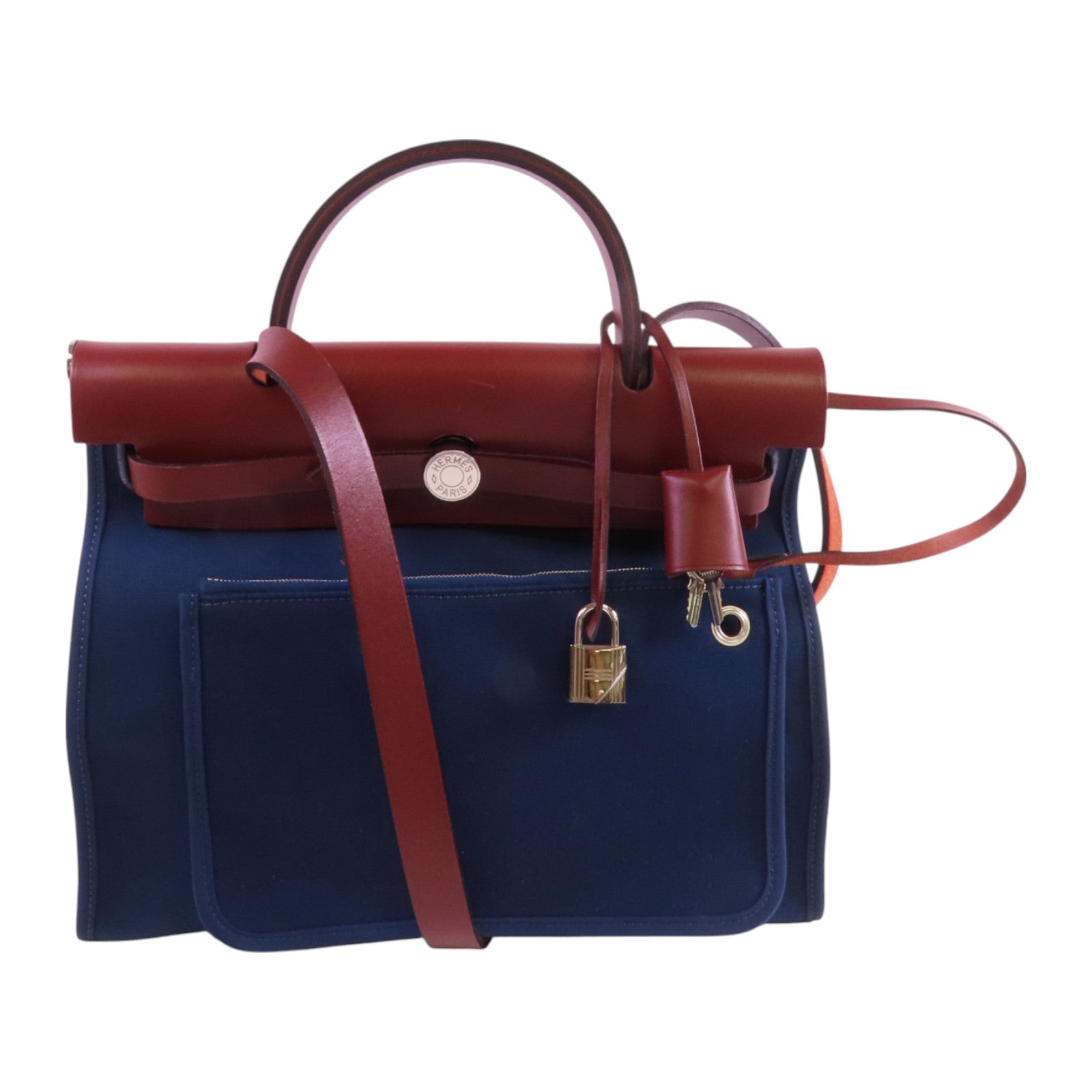 HERMES 帆布Herbag PM銀扣手挽肩背兩用袋