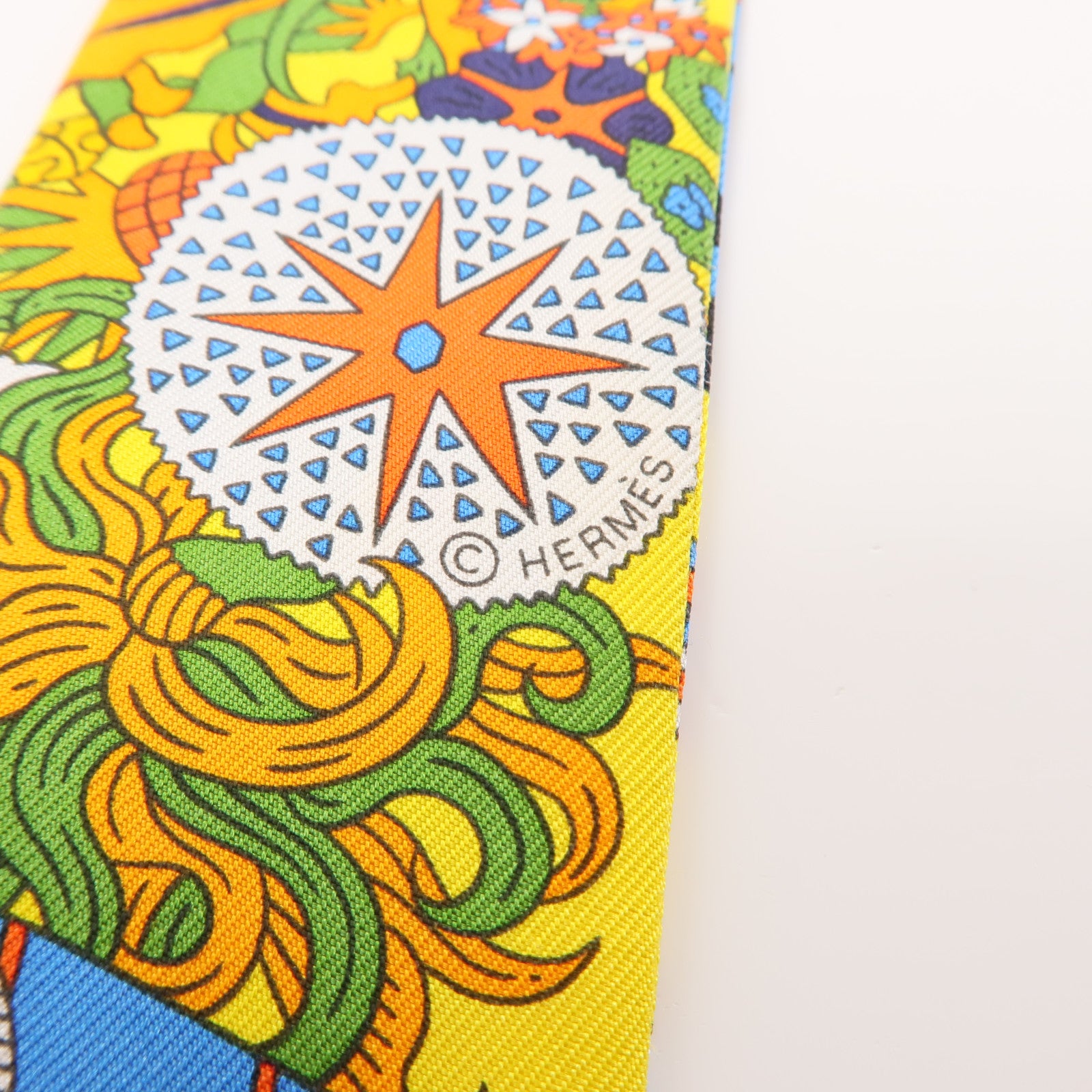 HERMES 絲質Twilly絲巾藍色/黑色/橙色