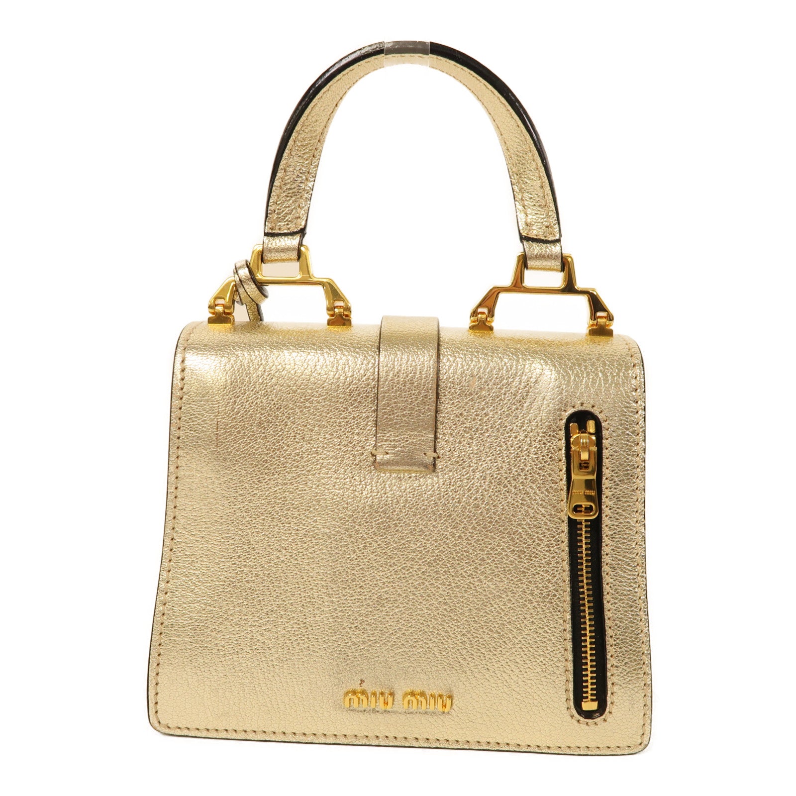 Miu Miu 【激減優惠】牛皮皮革Shoulder Bag金扣手挽肩背兩用袋金色