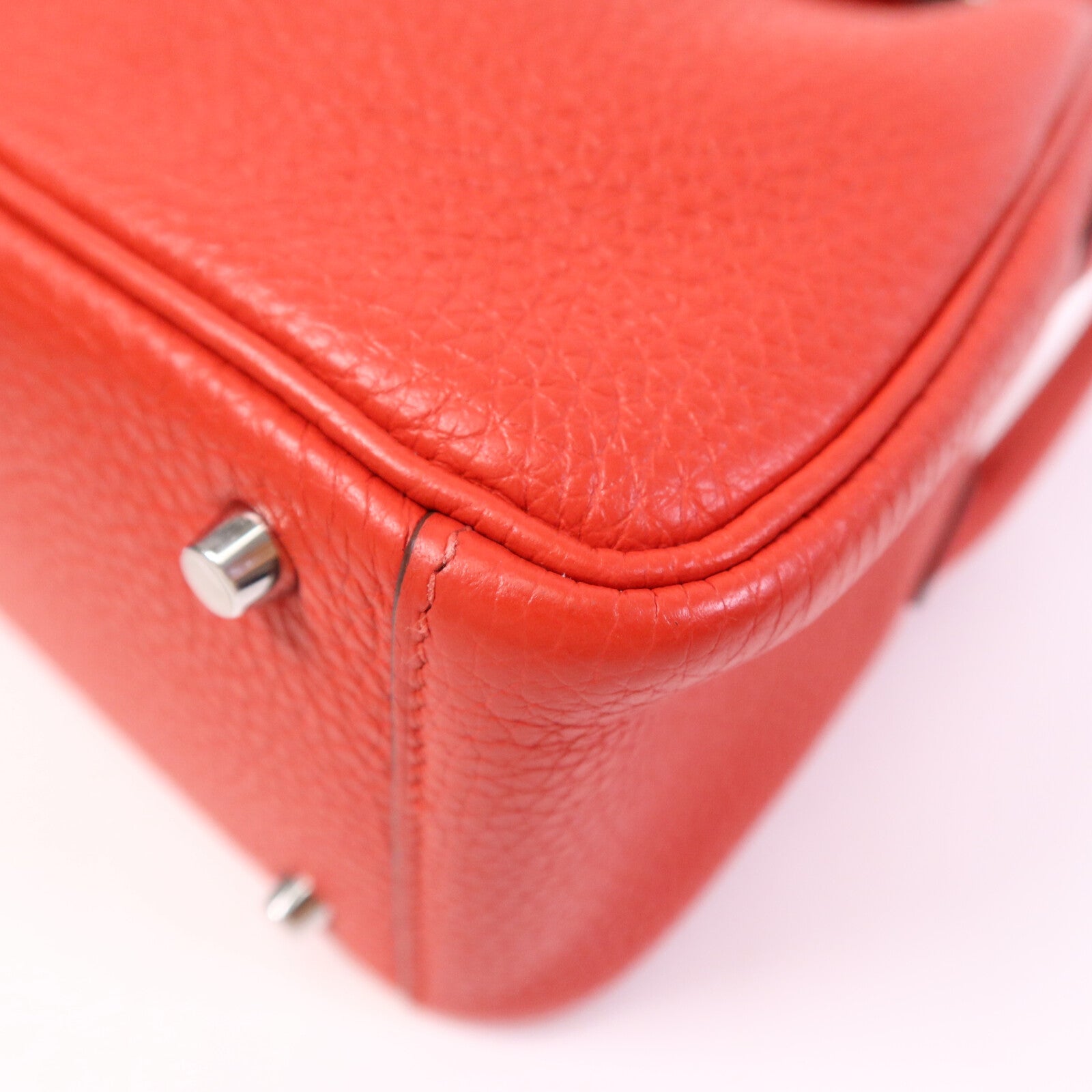 HERMES Clemence皮革Mini Lindy銀扣手挽肩背兩用袋Rouge de Coeur