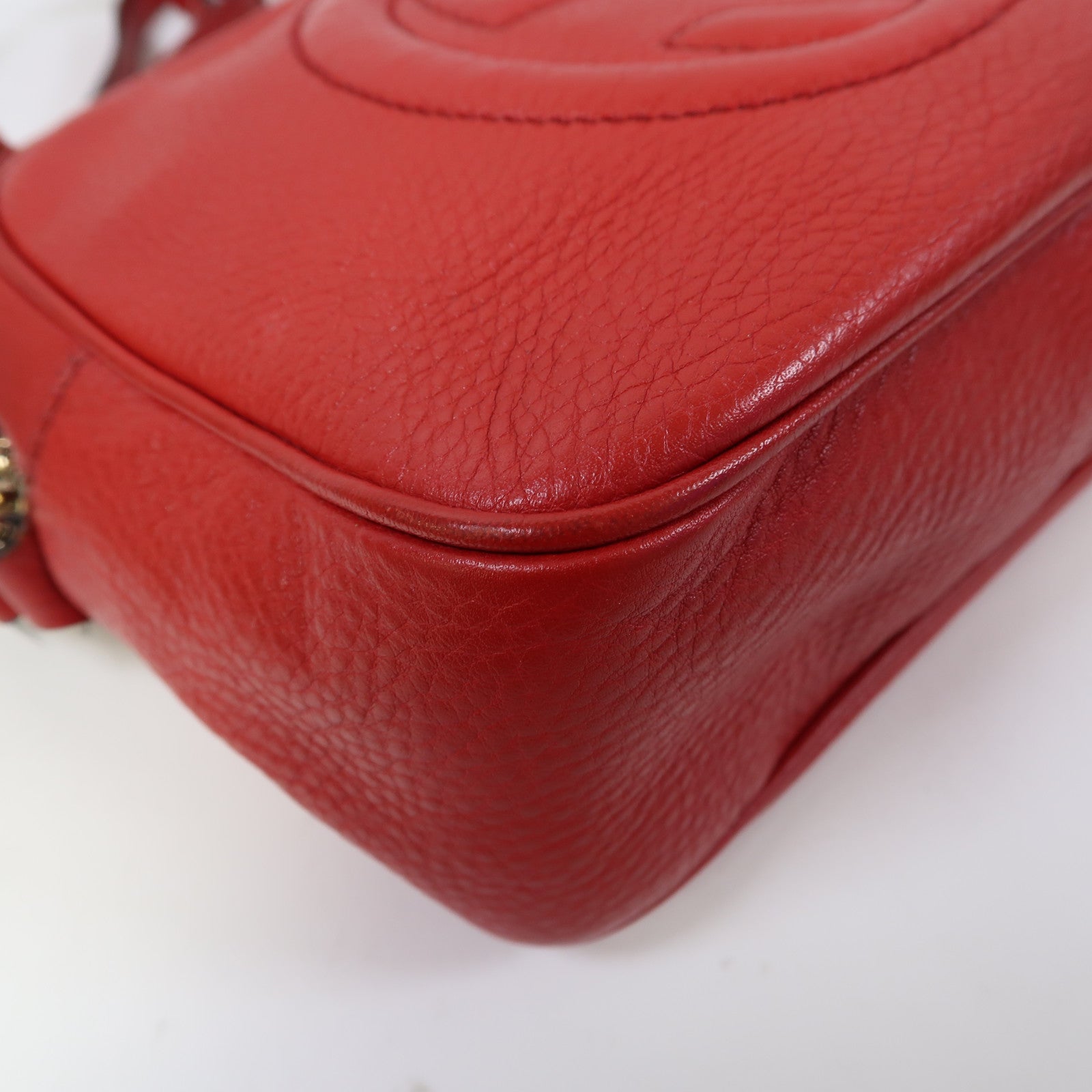 GUCCI 牛皮皮革Soho Disco Shoulder Bag金扣肩背袋紅色