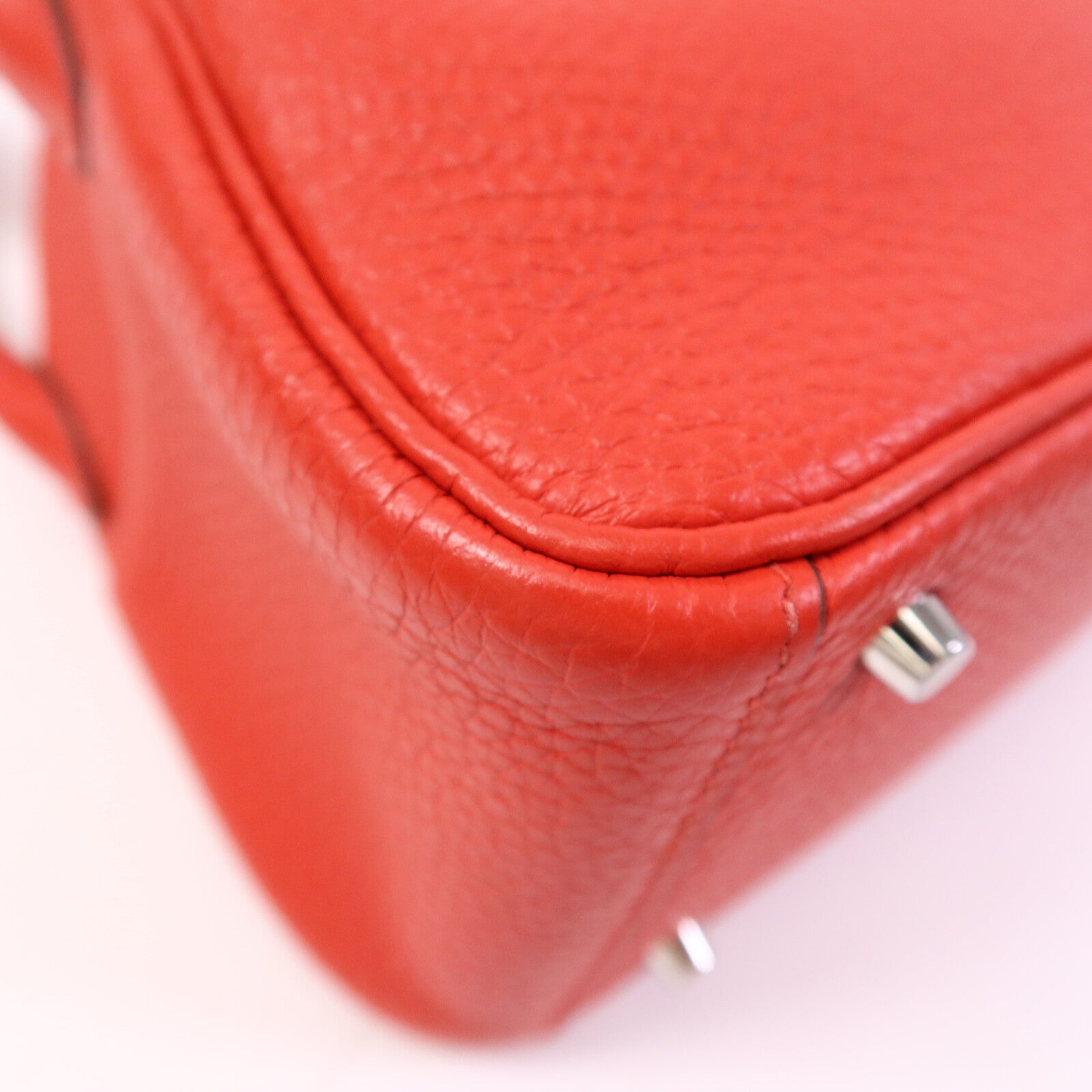 HERMES Clemence皮革Mini Lindy銀扣手挽肩背兩用袋Rouge de Coeur