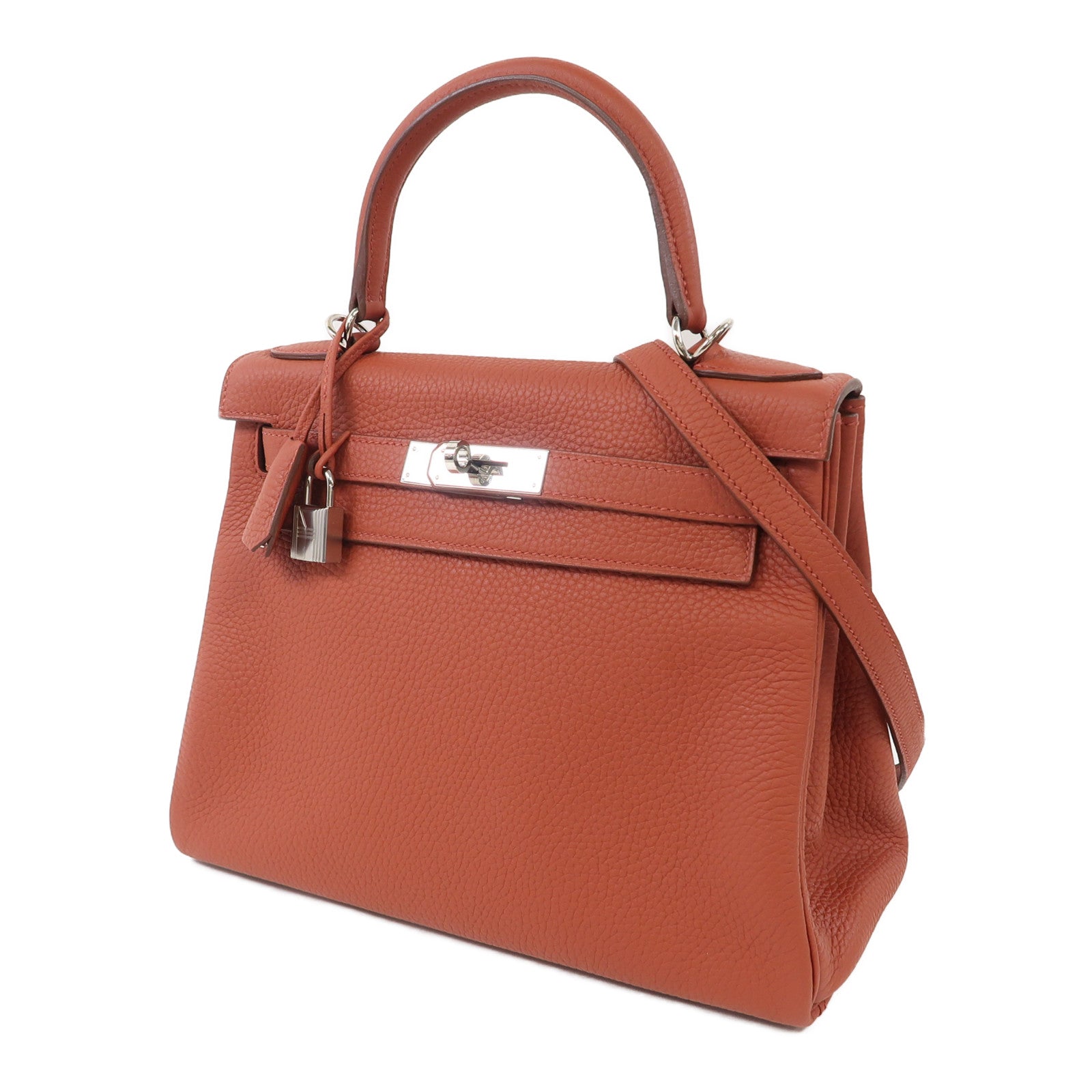 HERMES 【激減優惠】Clemence皮革Kelly 28銀扣手挽肩背兩用袋紅色