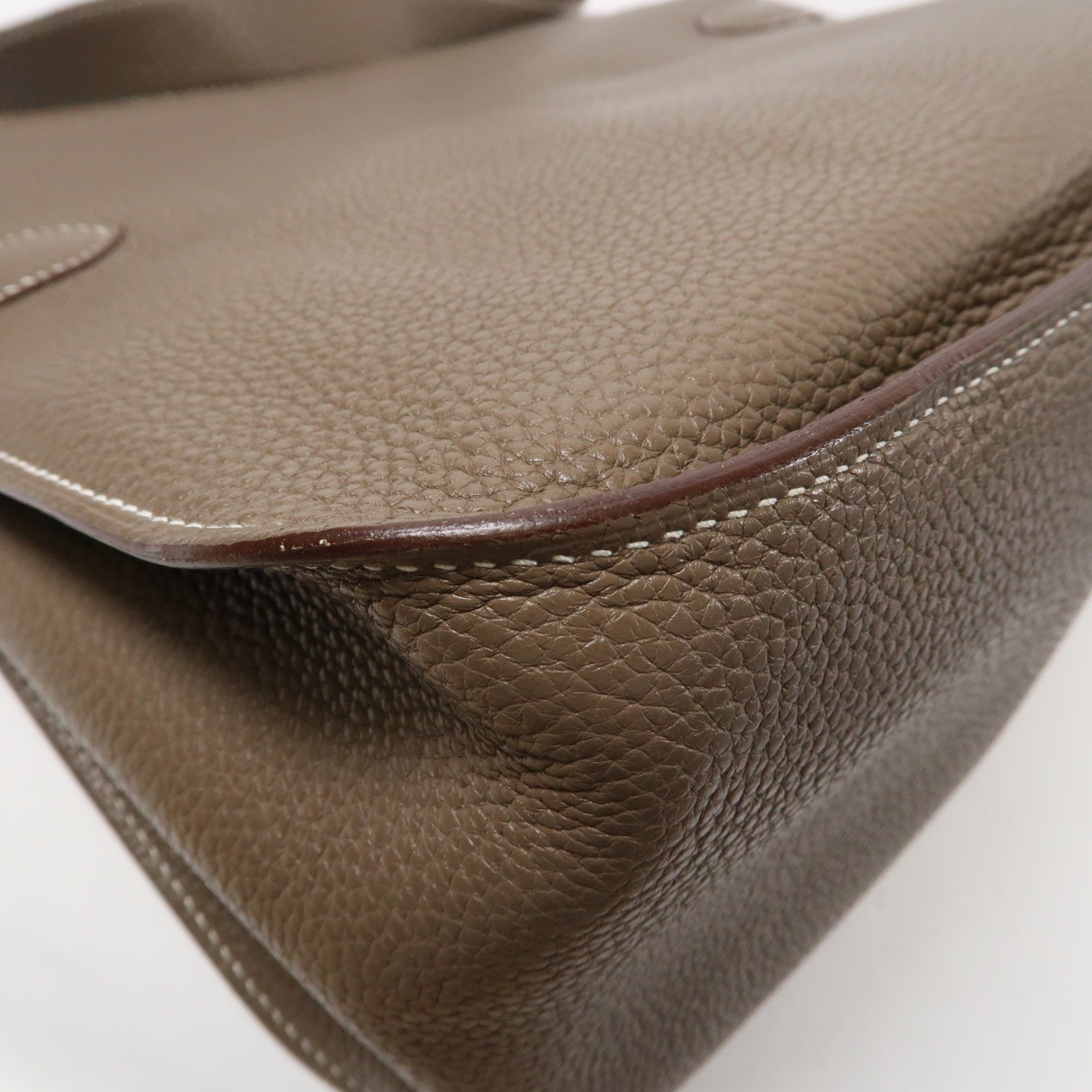 HERMES Clemence皮革Jypsiere 34銀扣肩背袋Etoupe大象灰色