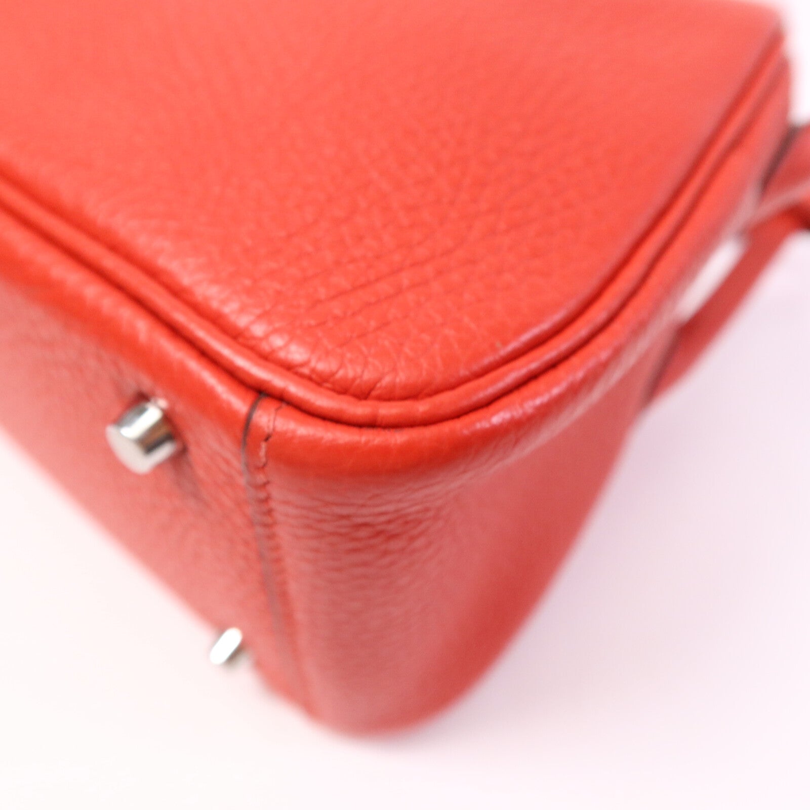 HERMES Clemence皮革Mini Lindy銀扣手挽肩背兩用袋Rouge de Coeur