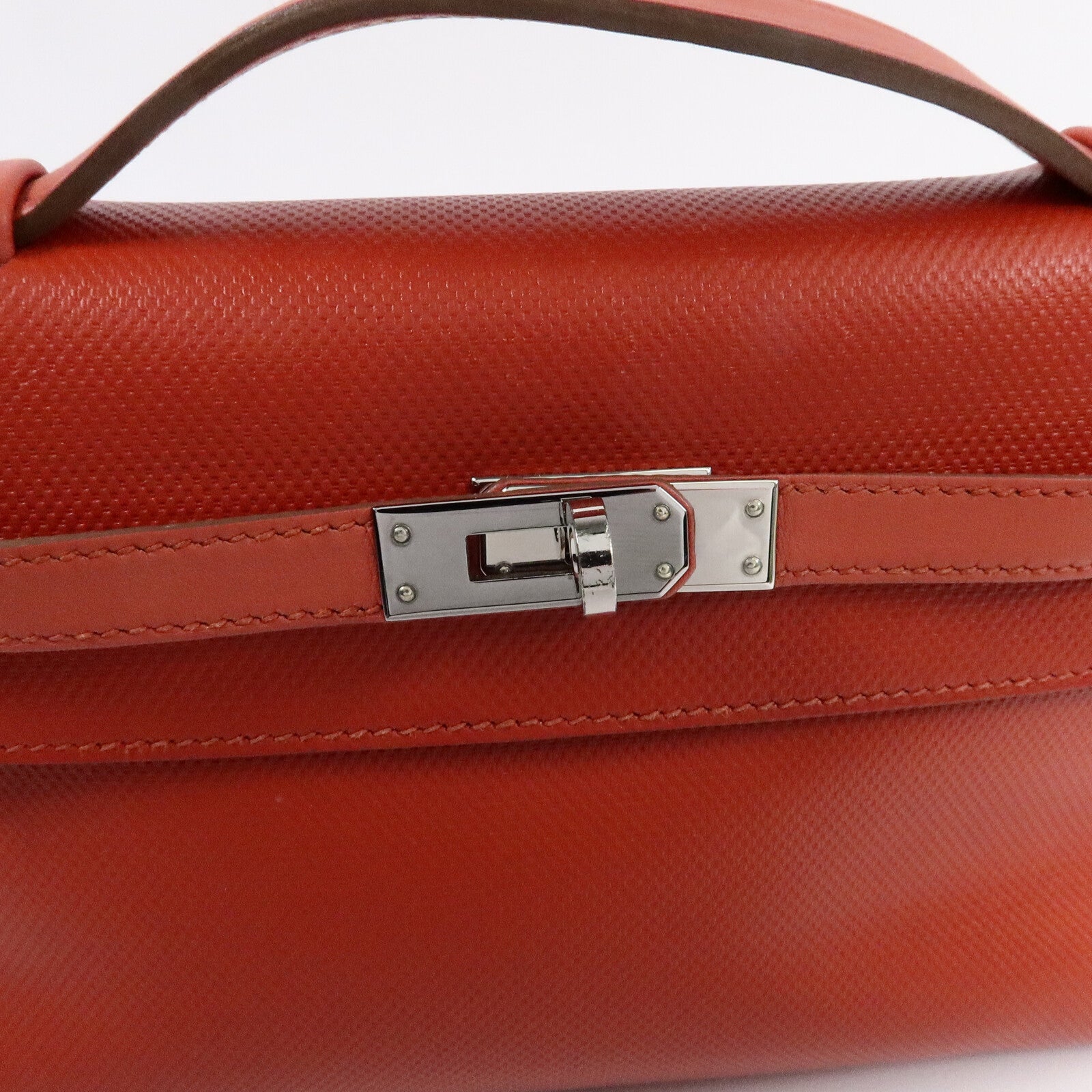 HERMES Swift皮革Kelly Pochette手挽袋Capucine/Rouge Pivo