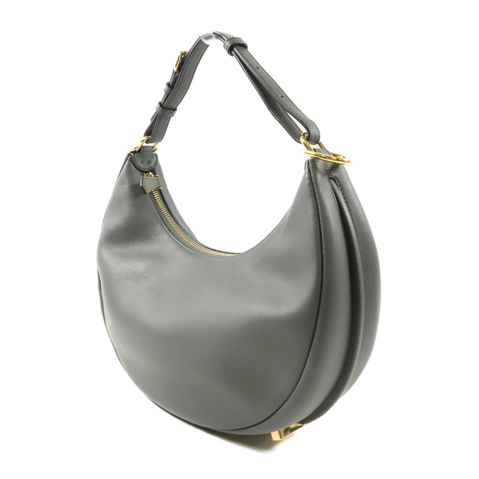 FENDI 牛皮皮革Graphy金扣肩背袋灰色