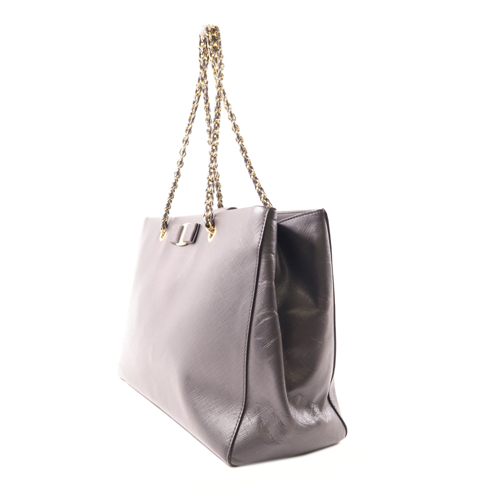 Salvatore Ferragamo 牛皮皮革Shoulder Bag金扣鏈帶肩背袋灰色