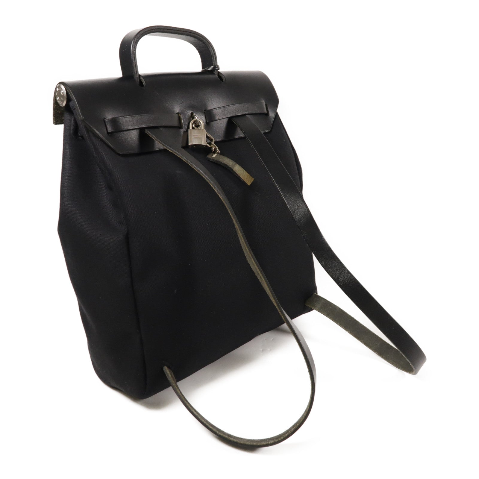 HERMES 帆布Herbag Backpack銀扣背包