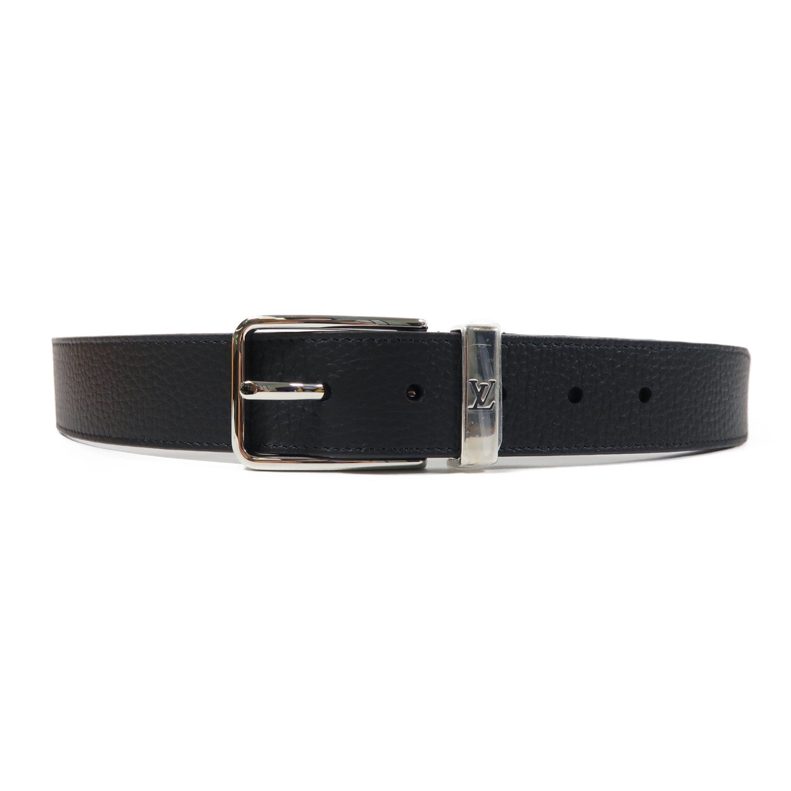 LOUIS VUITTON 皮革Saintour Pont Neuf Belt銀扣皮帶黑色