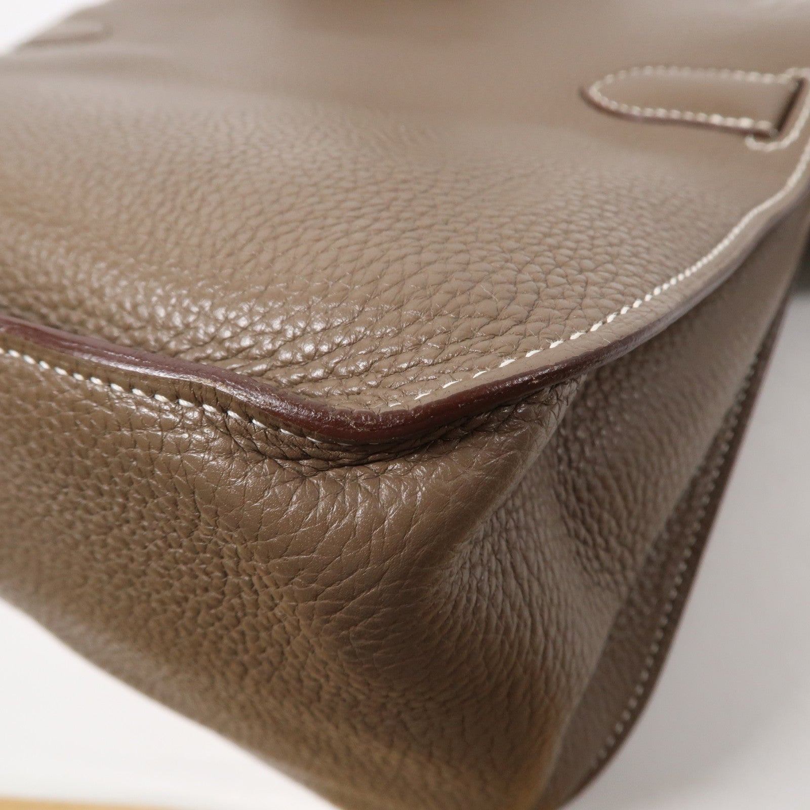 HERMES Clemence皮革Jypsiere 34銀扣肩背袋Etoupe大象灰色