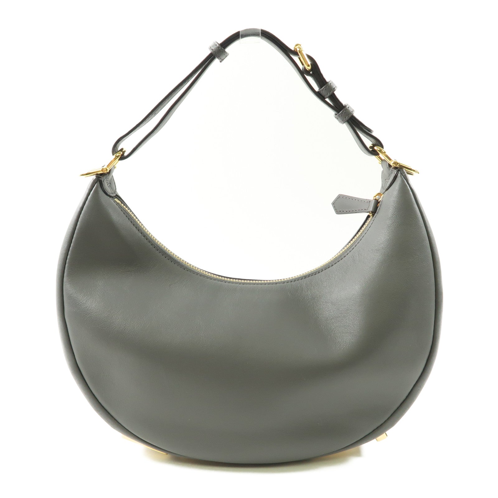 FENDI 牛皮皮革Graphy金扣肩背袋灰色