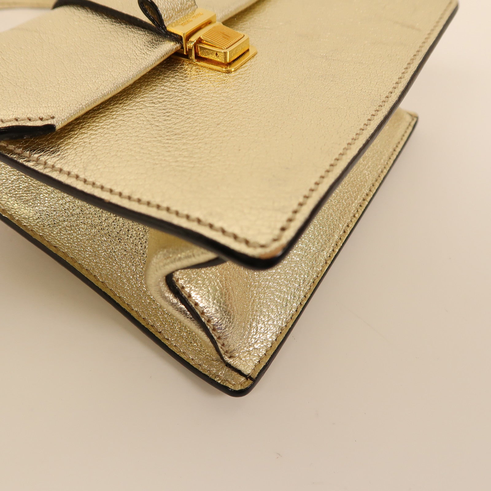 Miu Miu 【激減優惠】牛皮皮革Shoulder Bag金扣手挽肩背兩用袋金色