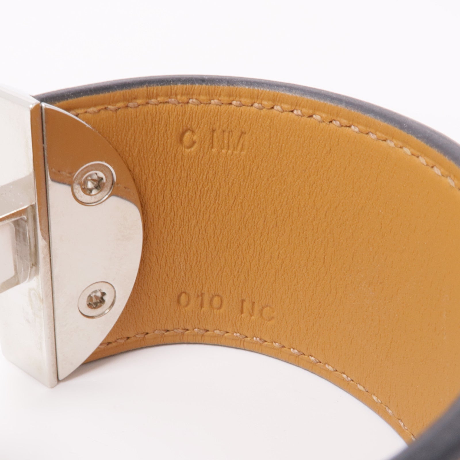 HERMES 鱷魚皮革2002 Manchette銀扣手鐲Noir