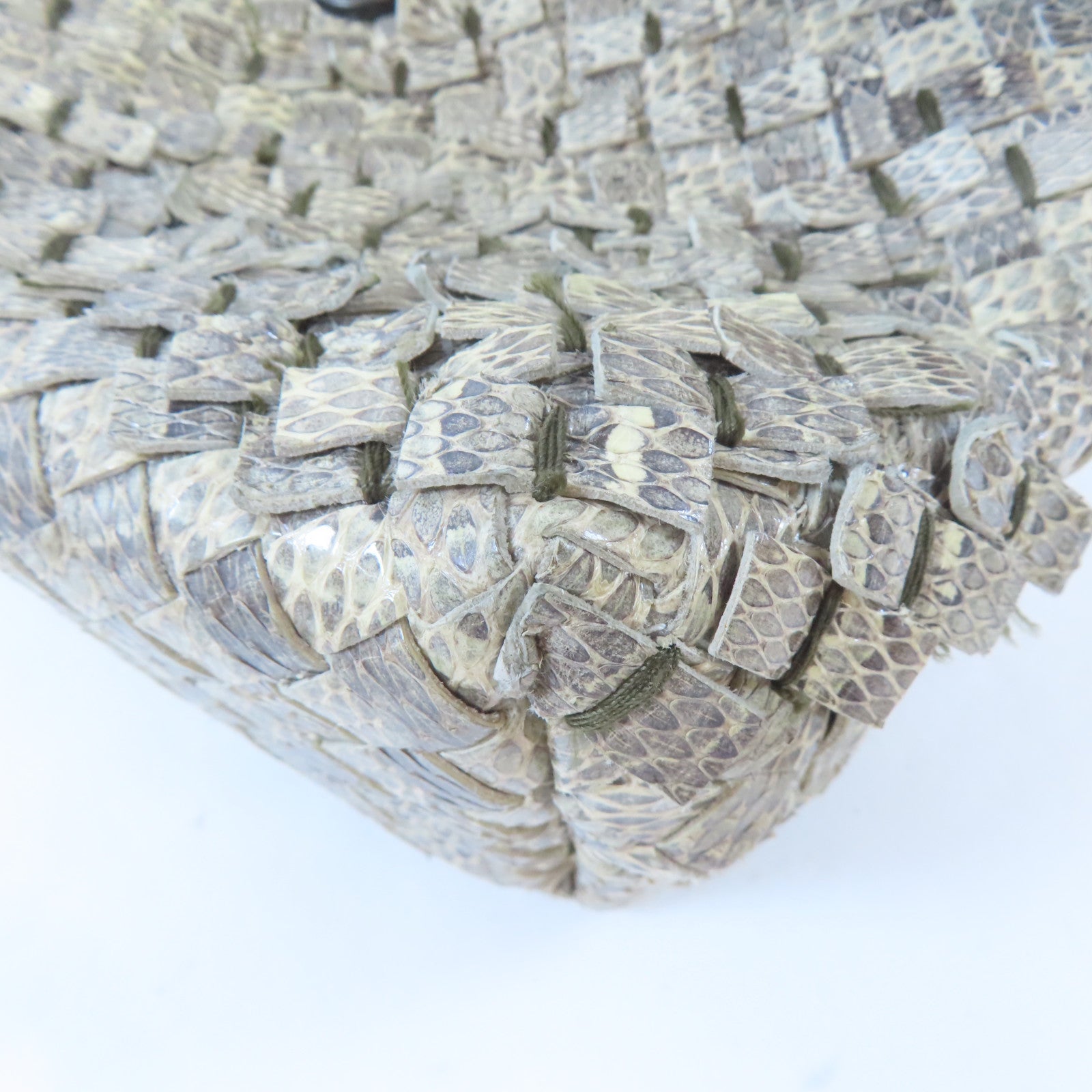 BOTTEGA VENETA 蛇皮皮革Shoulder Bag黑扣肩背袋灰色/淺褐色