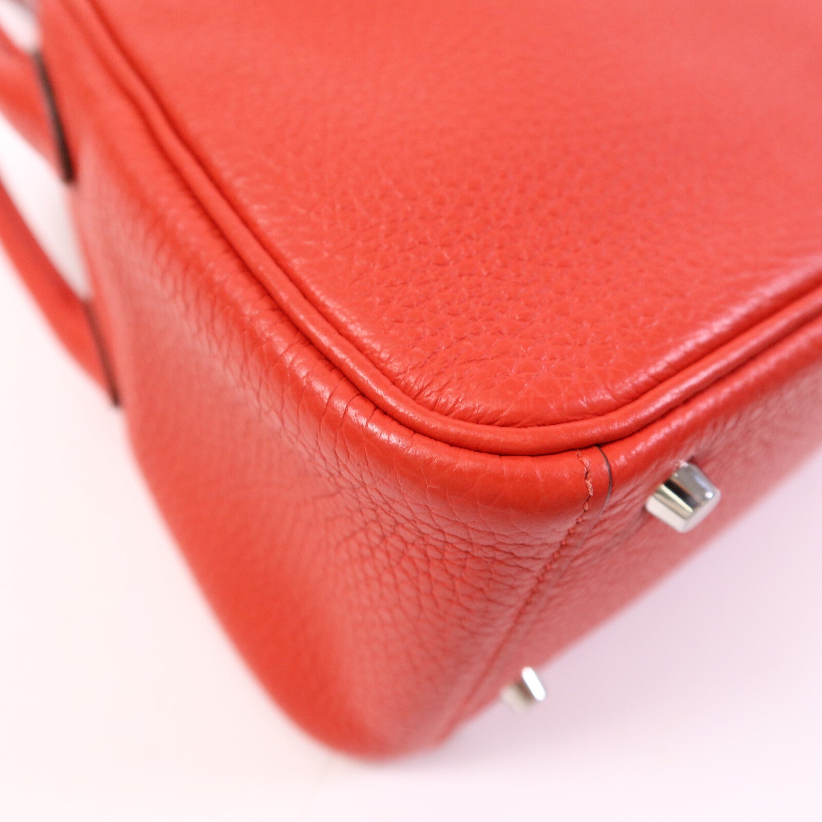 HERMES Clemence皮革Mini Lindy銀扣手挽肩背兩用袋Rouge de Coeur