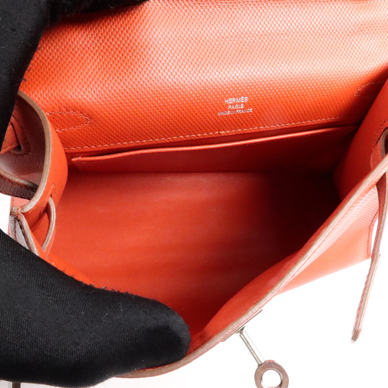 HERMES Swift皮革Kelly Pochette手挽袋Capucine/Rouge Pivo
