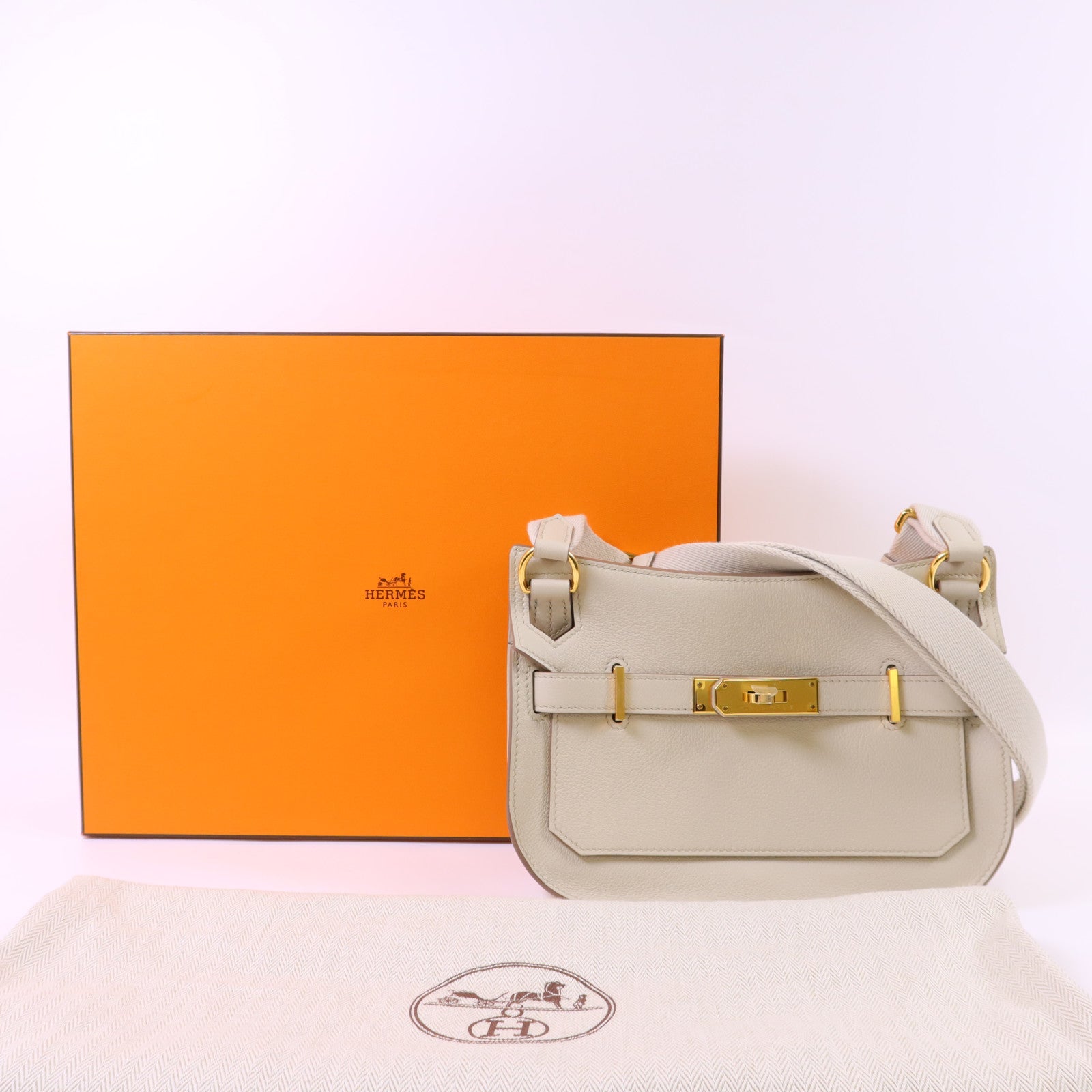 HERMES Evercolor皮革Mini Jypsiere金扣肩背袋Beton