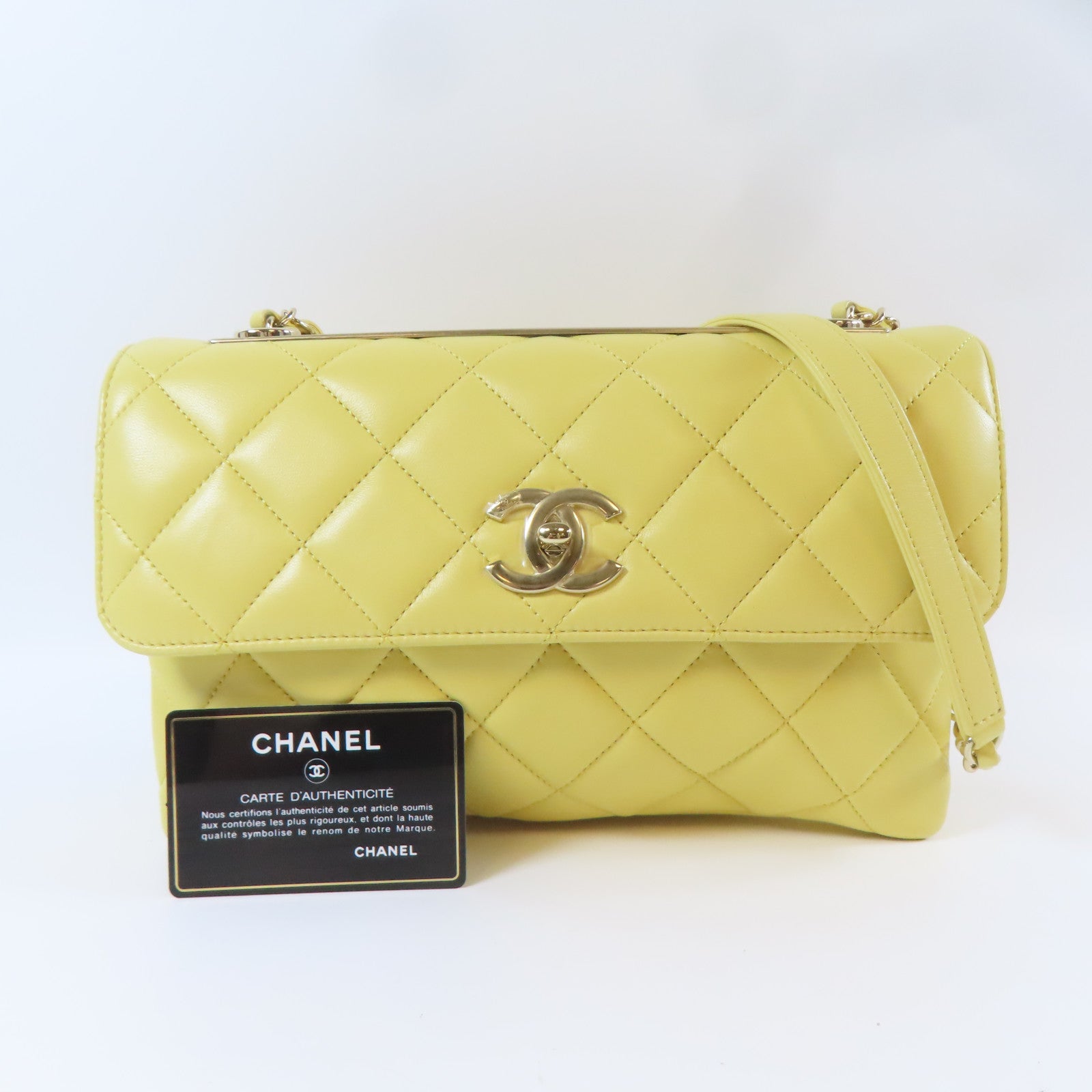CHANEL 【激減優惠】菱格羊皮皮革Chain Shoulder Bag金扣鏈帶肩背袋黃色