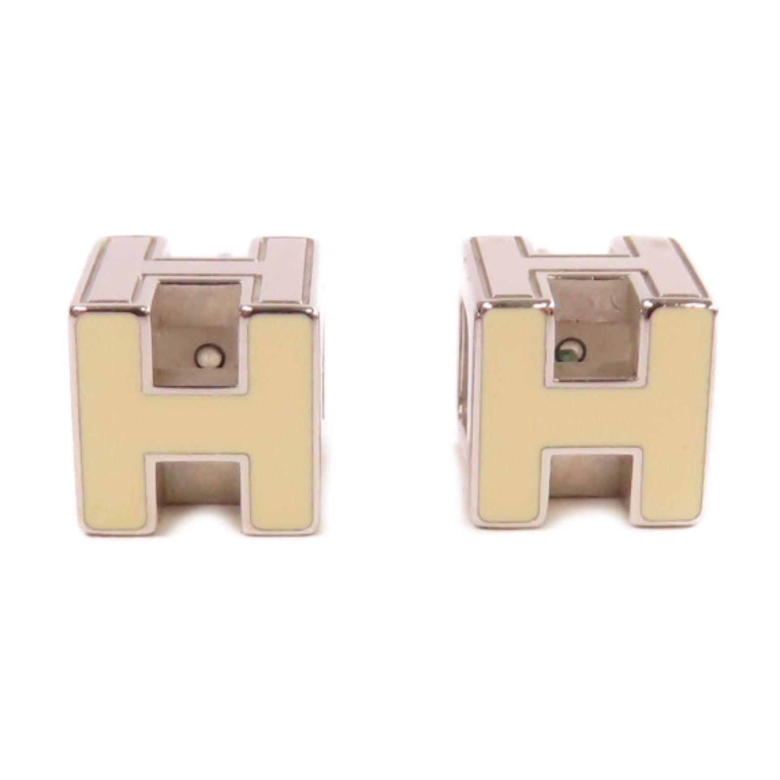 HERMES 金屬/琺瑯Cage d'H Earrings耳環Craie米白色