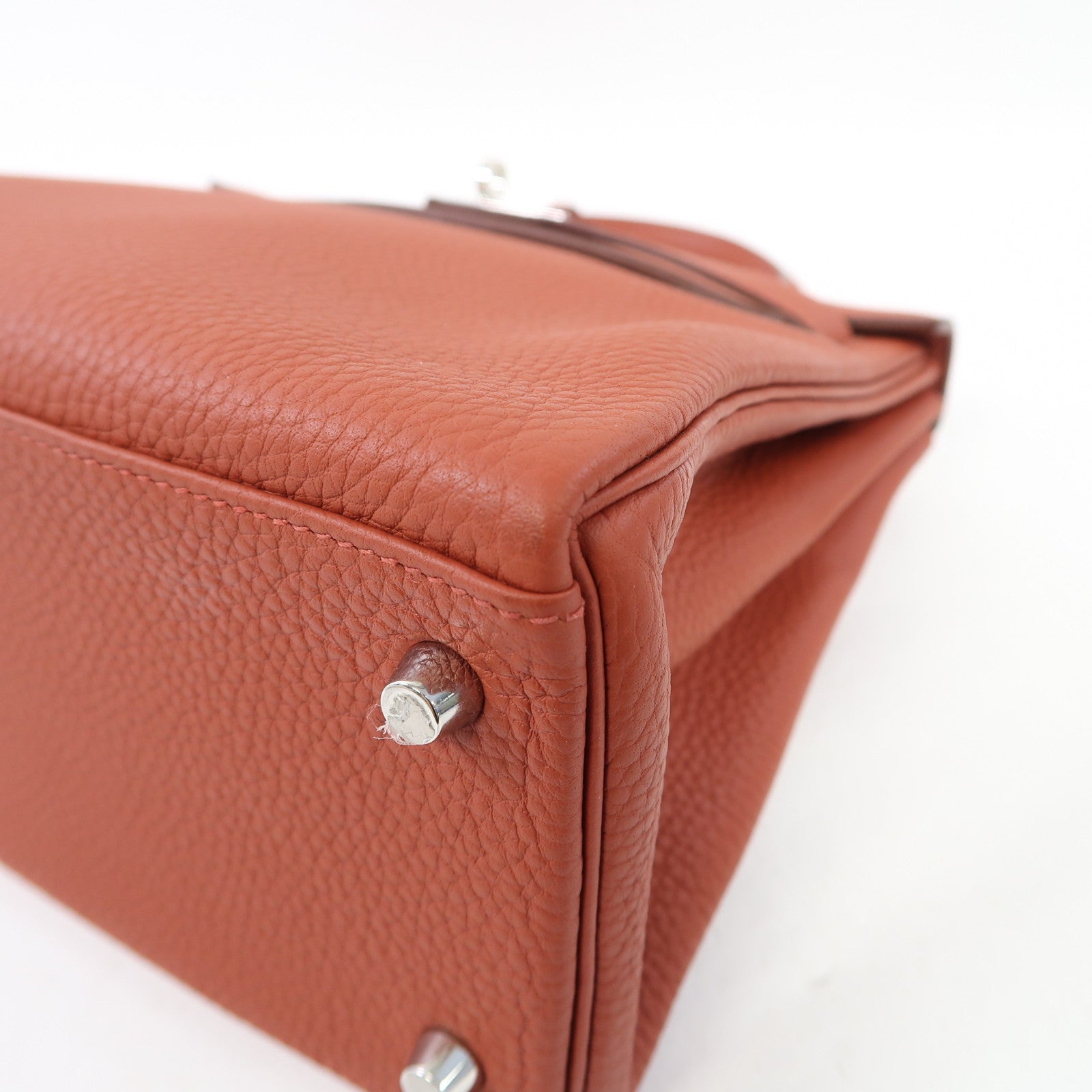 HERMES 【激減優惠】Clemence皮革Kelly 28銀扣手挽肩背兩用袋紅色