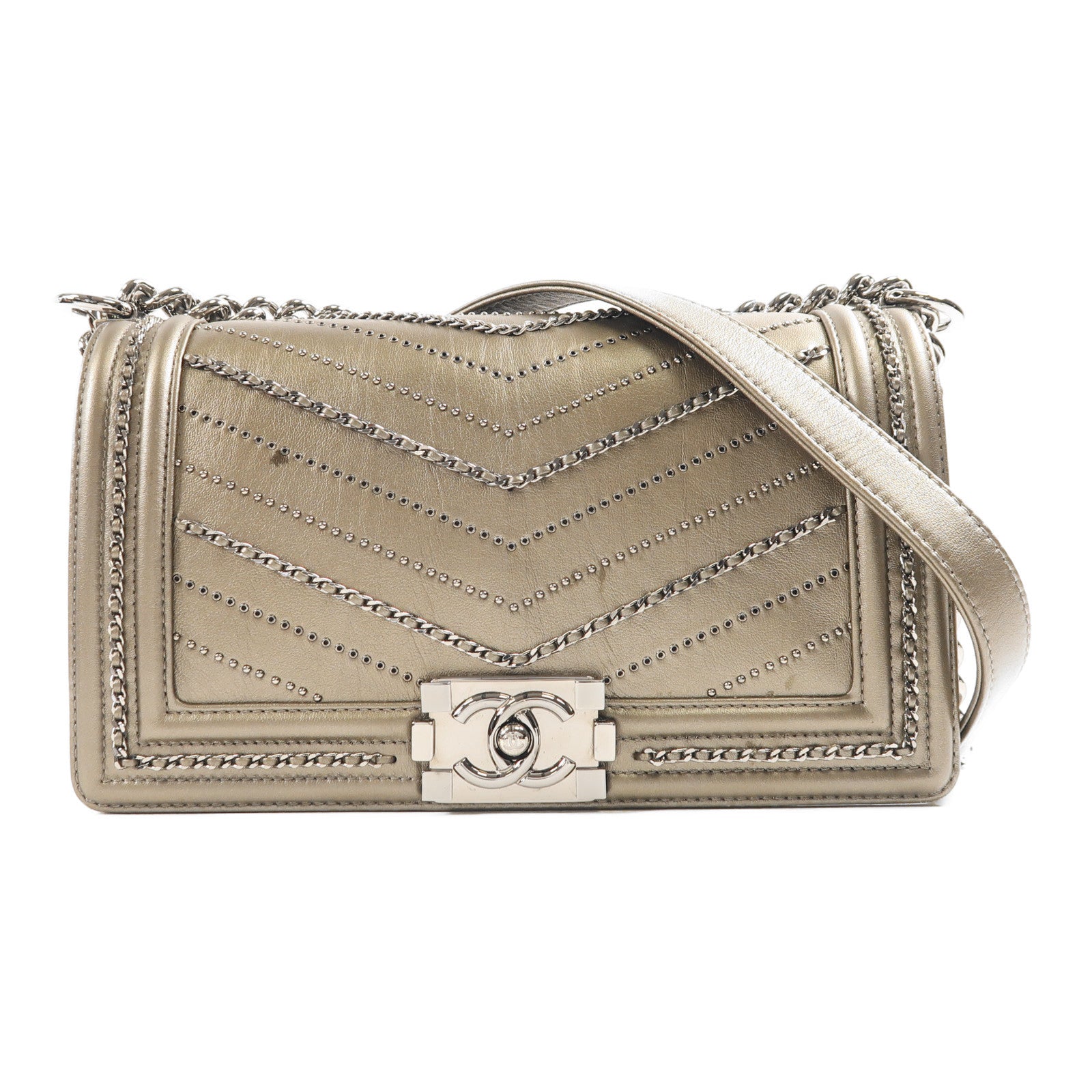 CHANEL CC SHW Boy Chanel Shoulder Bag 26733302 Calfskin Leather Grey